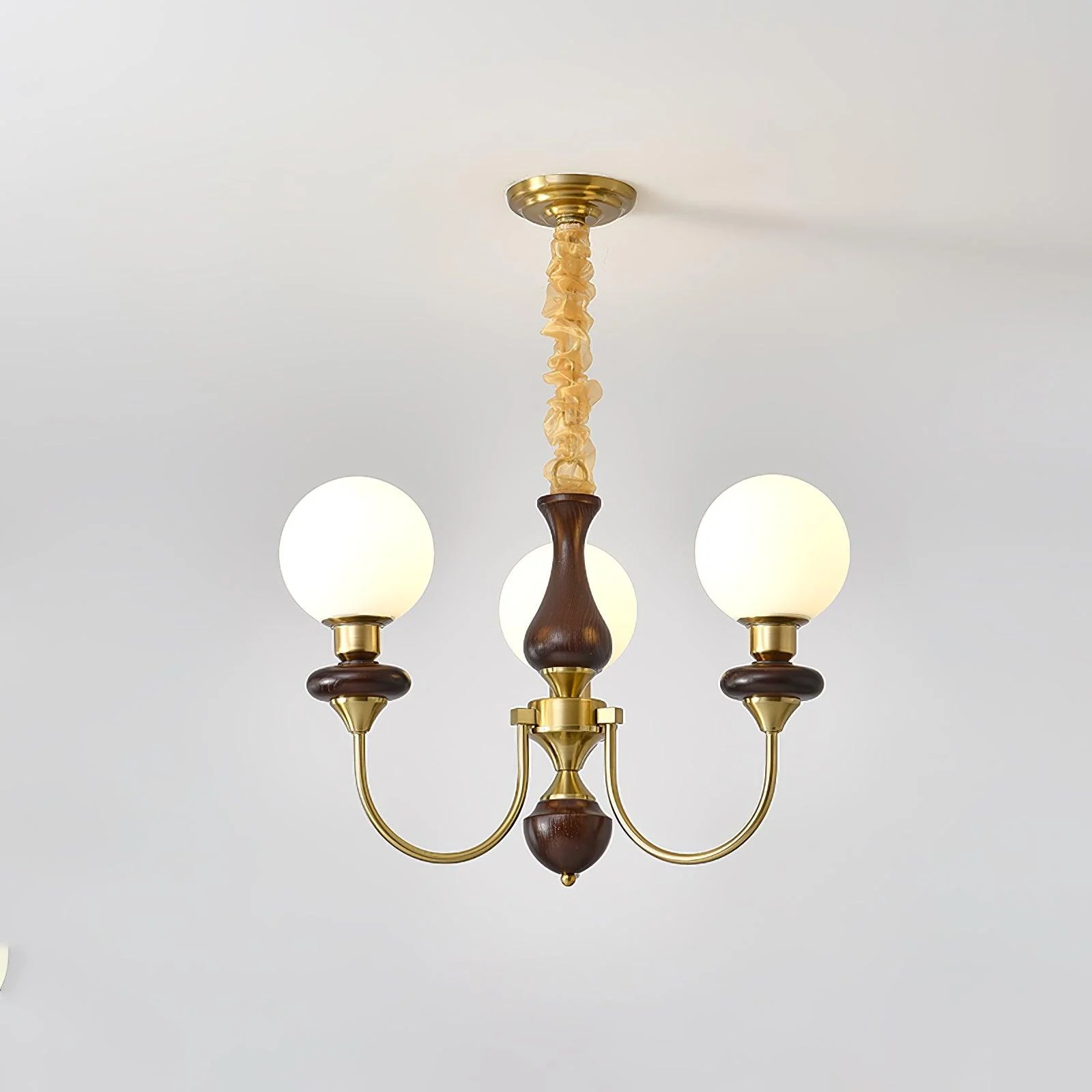 Lustra Chandelier Retro Brass Walnut Glass - Image 42
