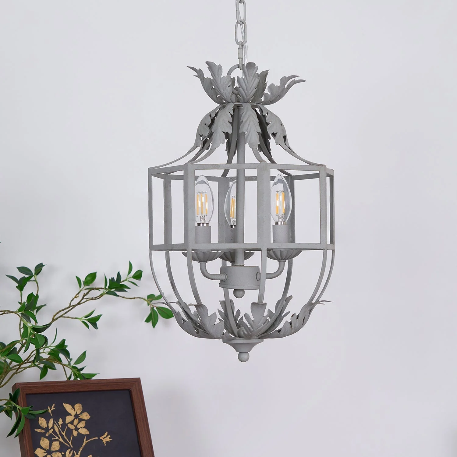 Lustra Chandelier Retro Cage Grey Candle - Image 2