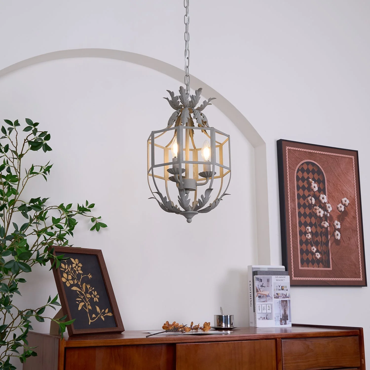 Lustra Chandelier Retro Cage Grey Candle - Image 3
