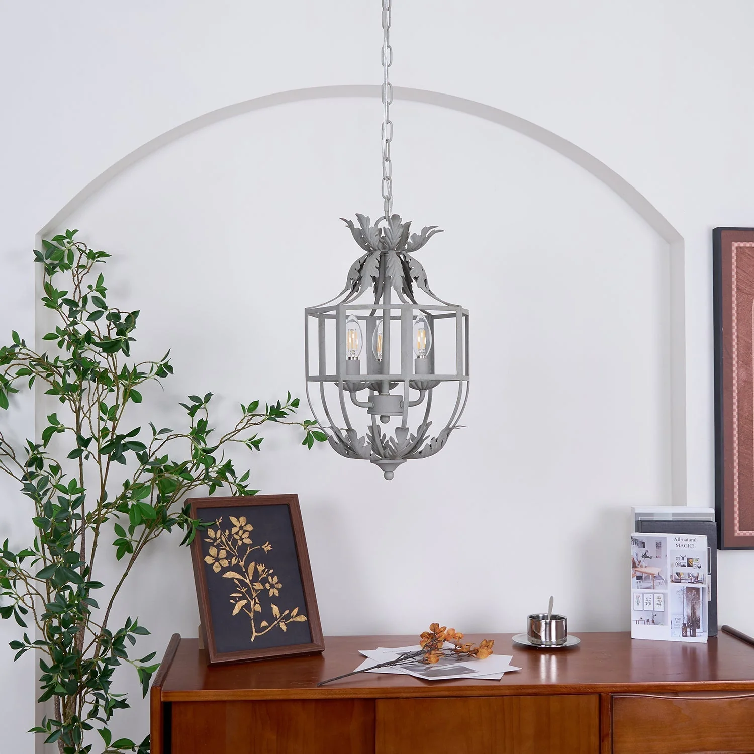 Lustra Chandelier Retro Cage Grey Candle - Image 5
