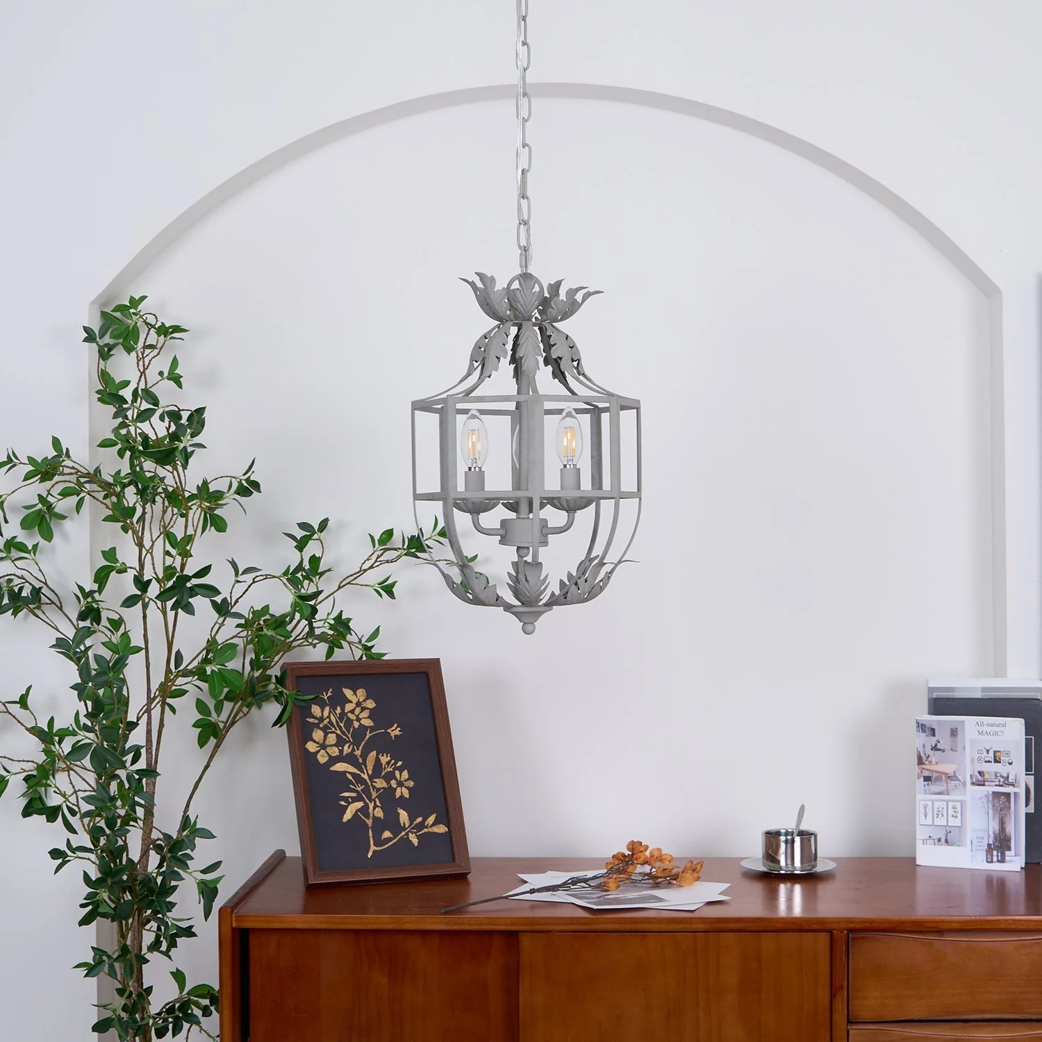 Lustra Chandelier Retro Cage Grey Candle - Image 9
