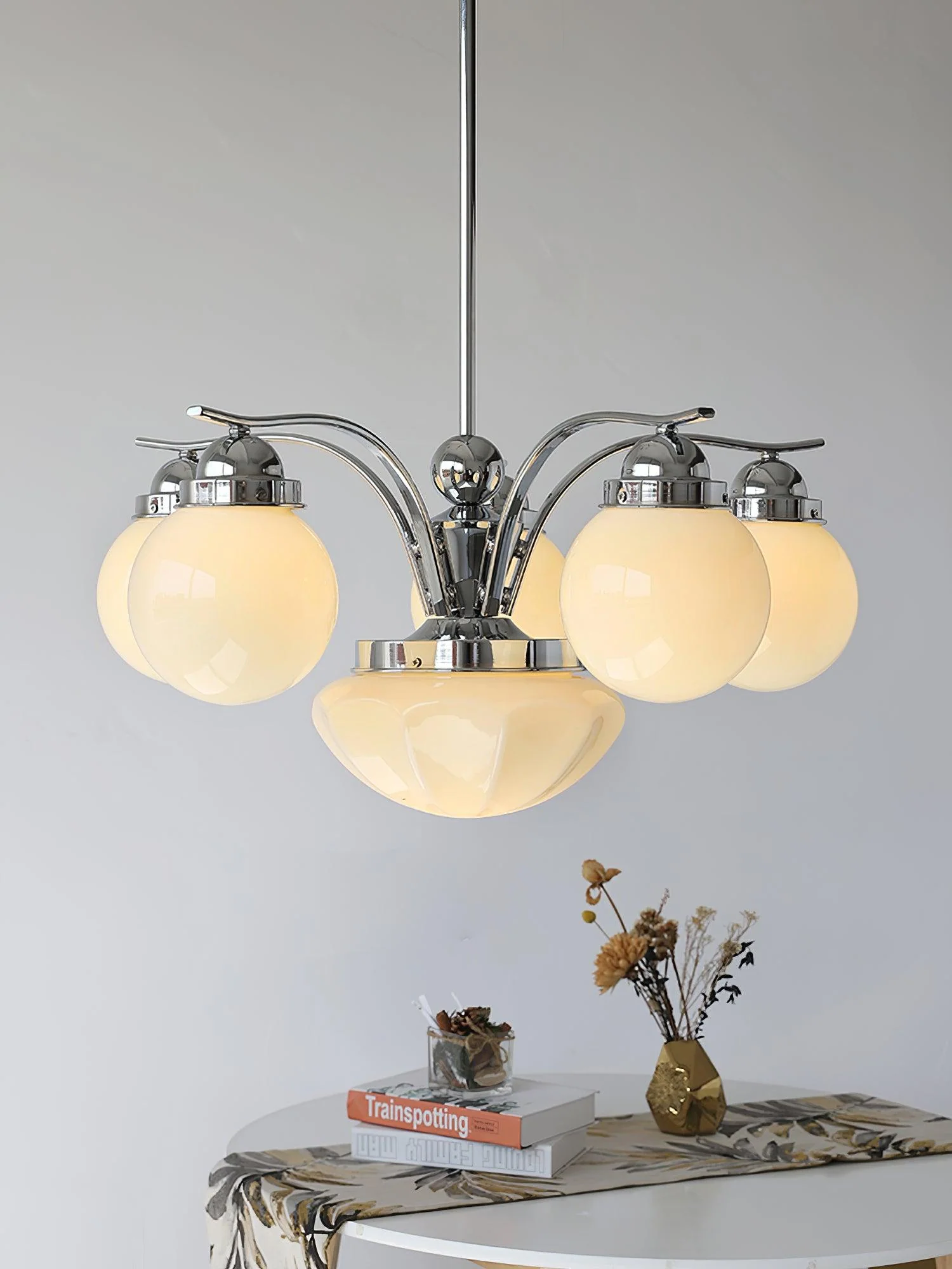 Lustra Chandelier Retro Chic Globe White Glass - Image 16