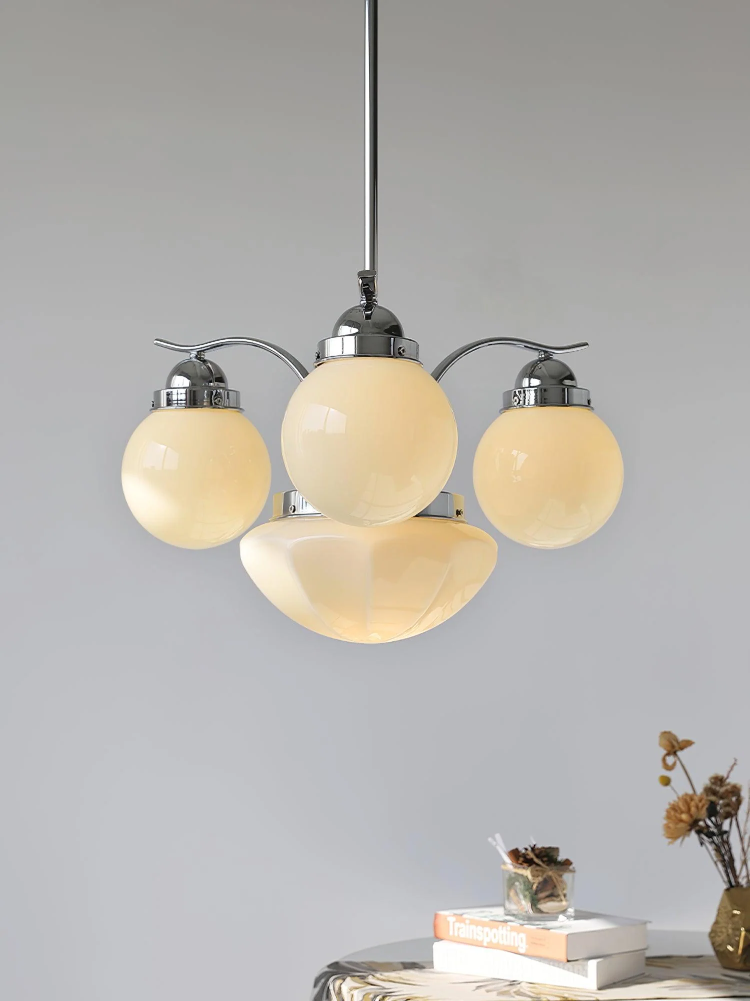 Lustra Chandelier Retro Chic Globe White Glass - Image 4