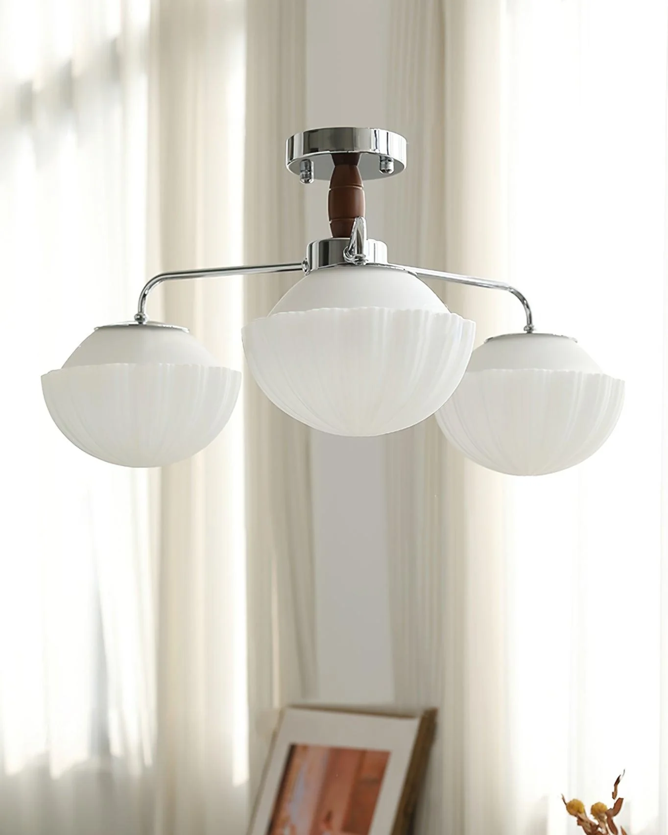 Lustra Chandelier Retro Glass Chrome Wood - Image 18