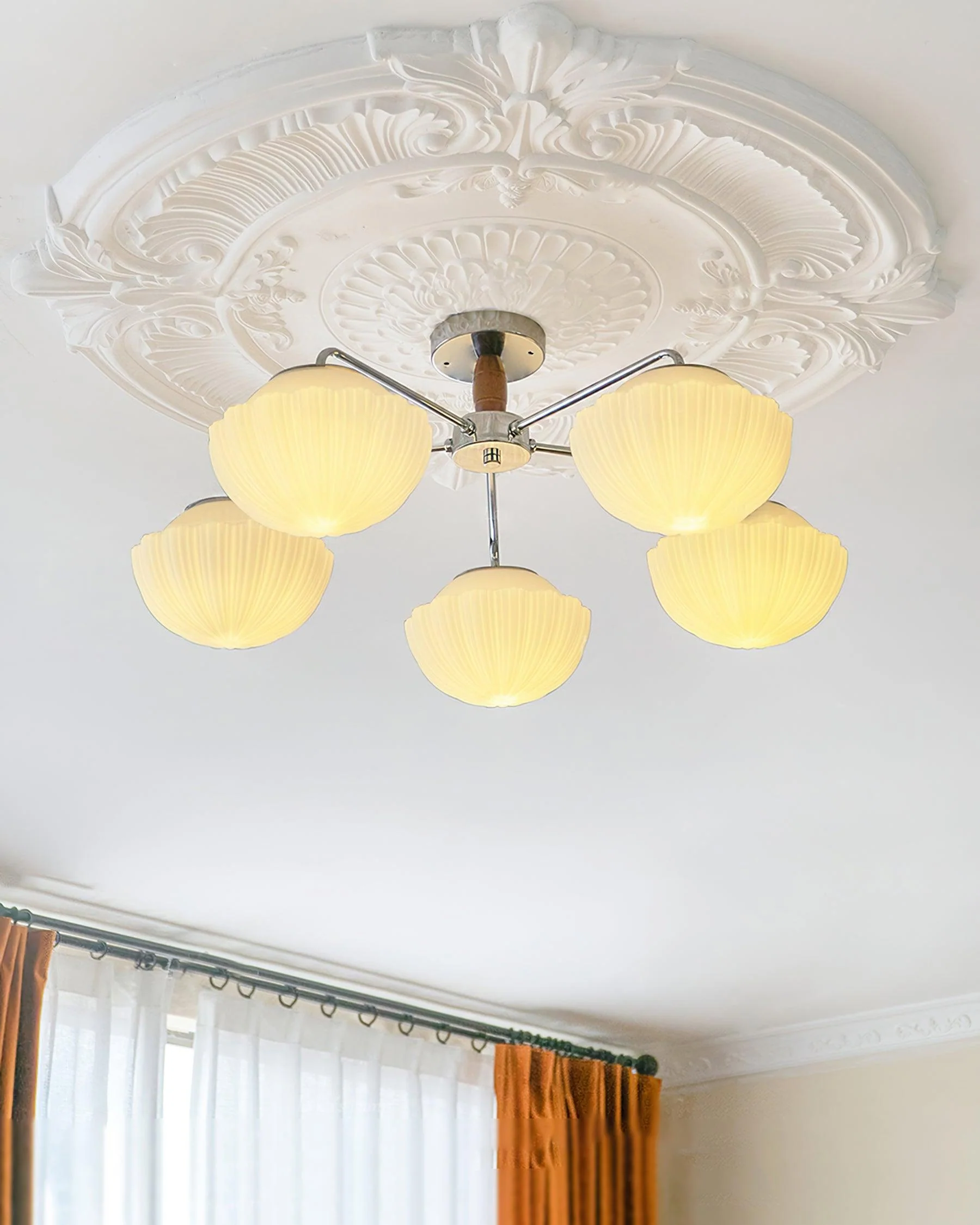 Lustra Chandelier Retro Glass Chrome Wood - Image 2