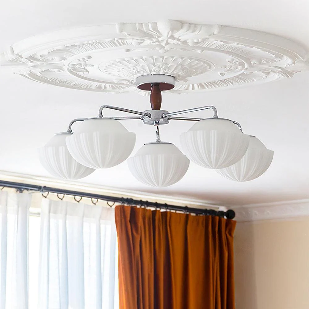 Lustra Chandelier Retro Glass Chrome Wood - Image 4