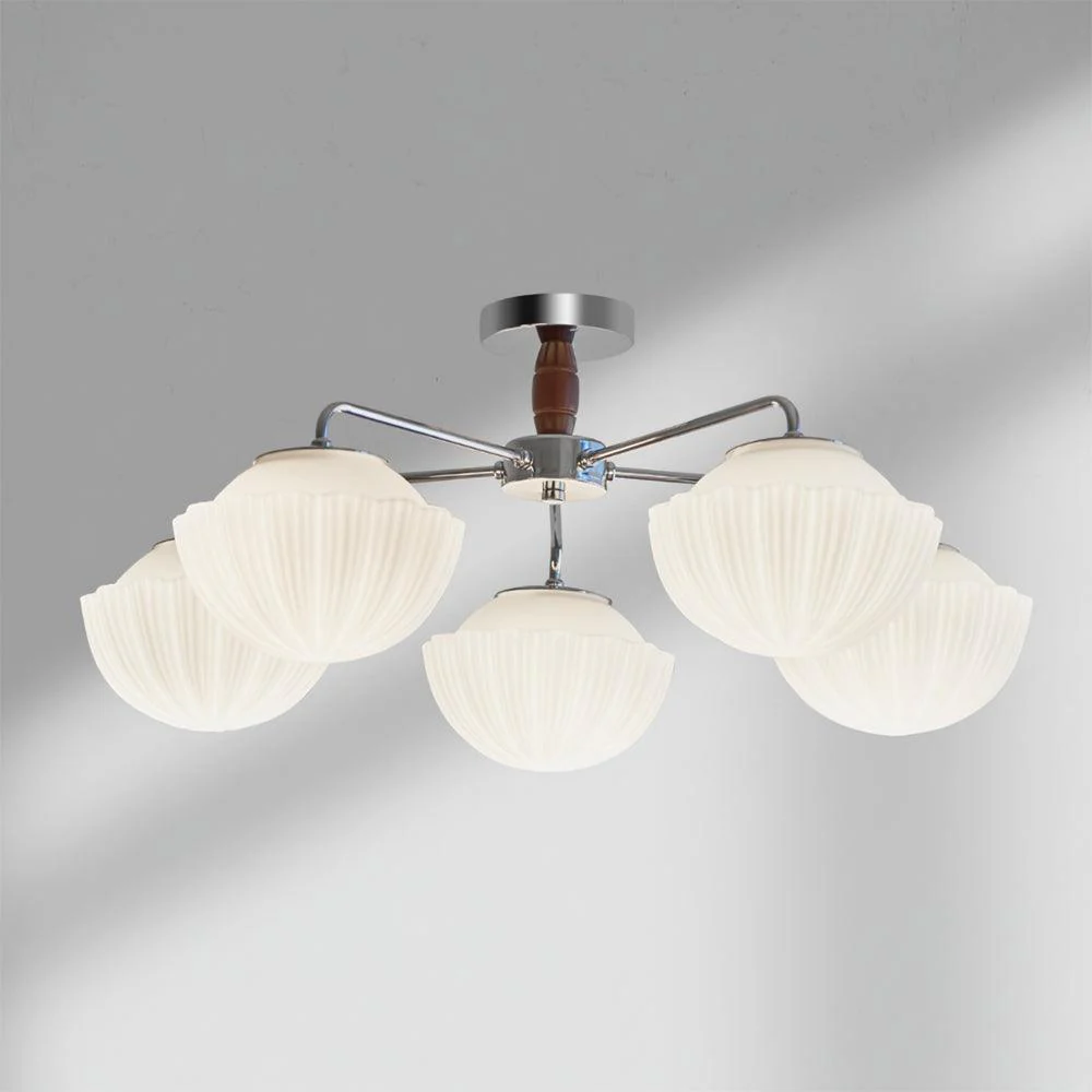 Lustra Chandelier Retro Glass Chrome Wood - Image 7
