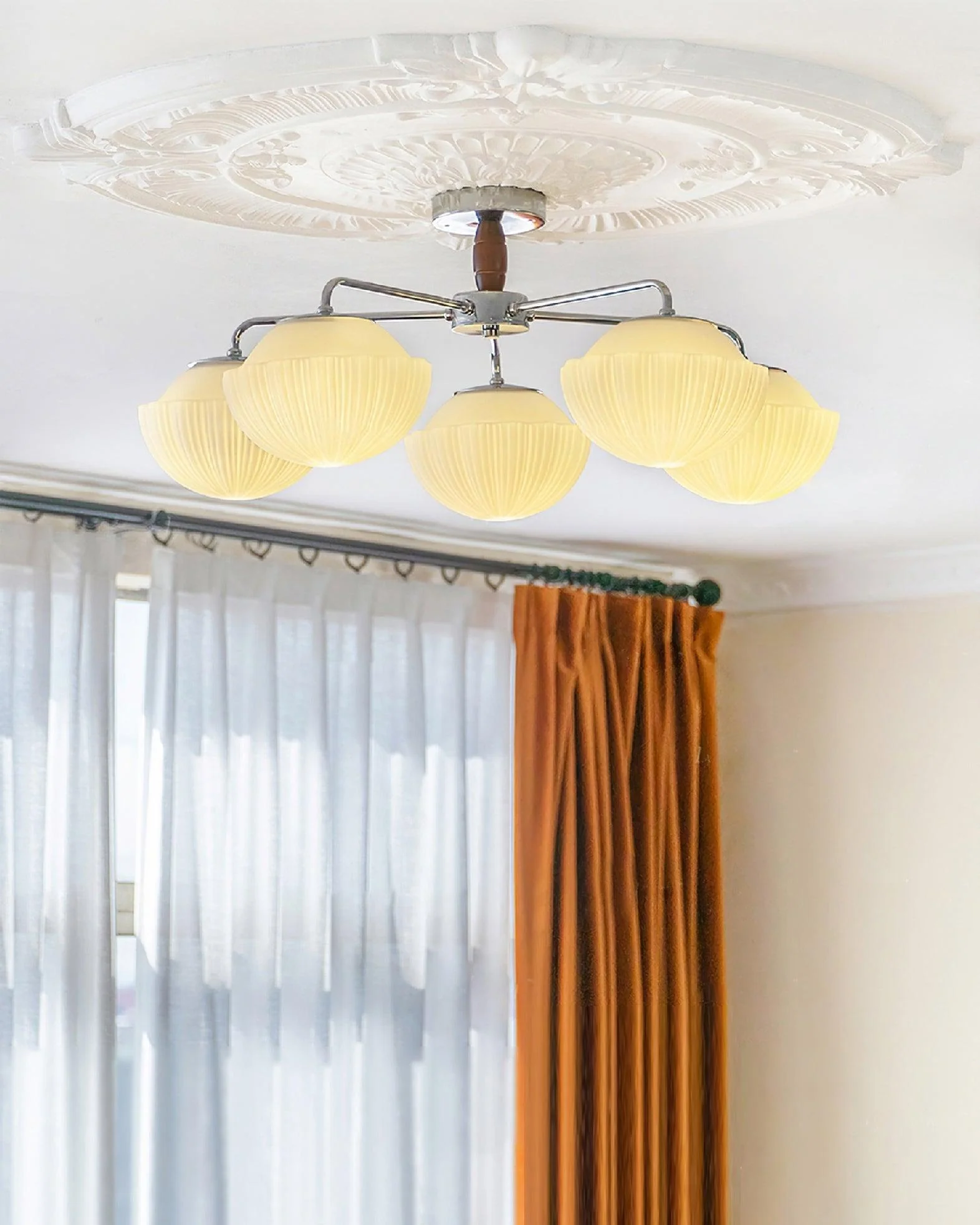 Lustra Chandelier Retro Glass Chrome Wood - Image 9