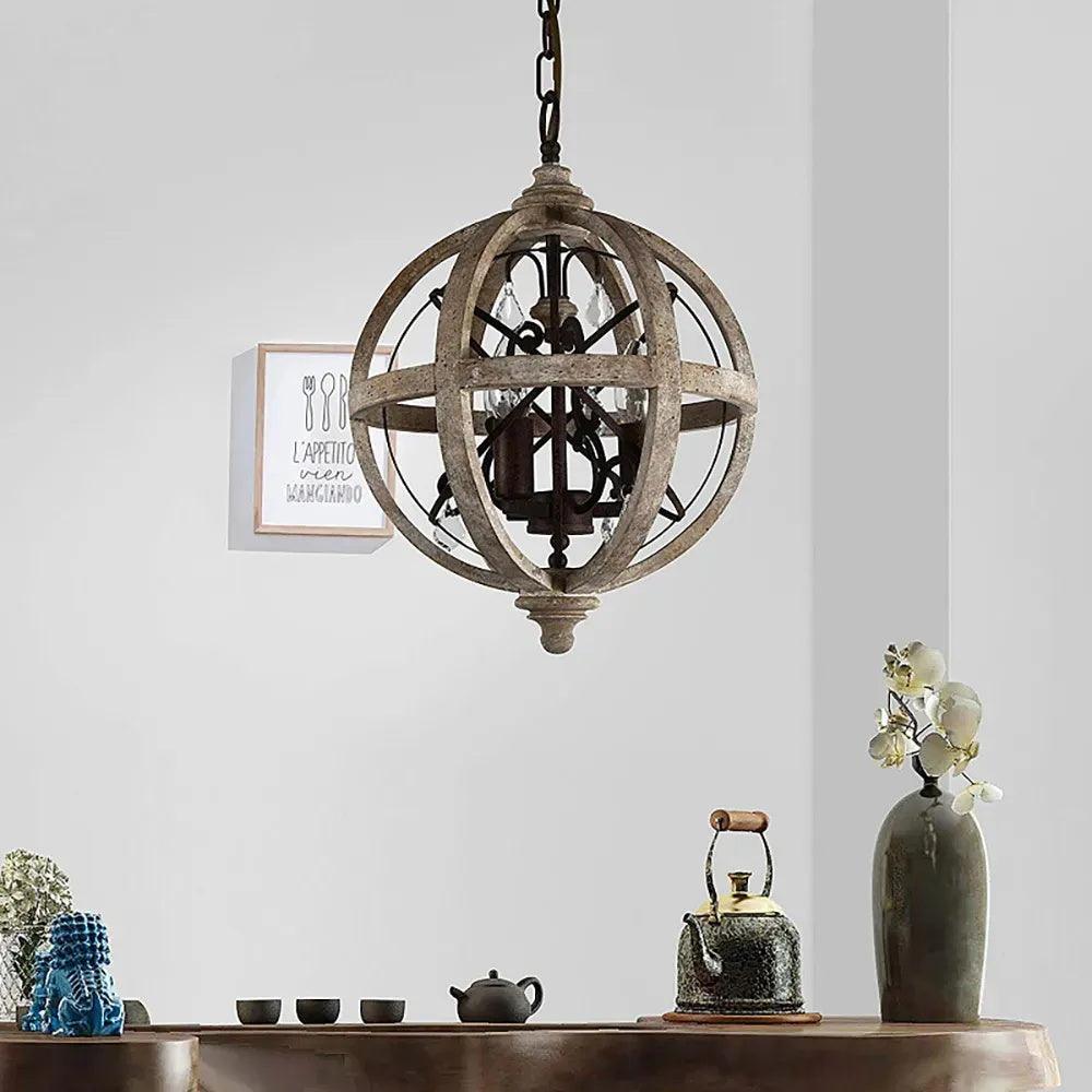 Lustra Chandelier Retro Globe with Weathered Wood - Image 18