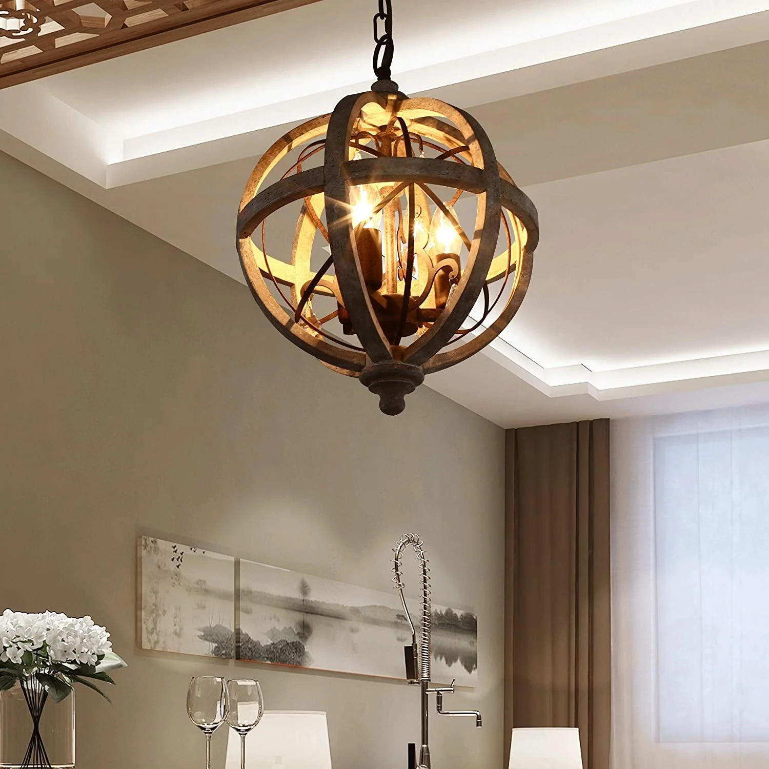 Lustra Chandelier Retro Globe with Weathered Wood - Image 20