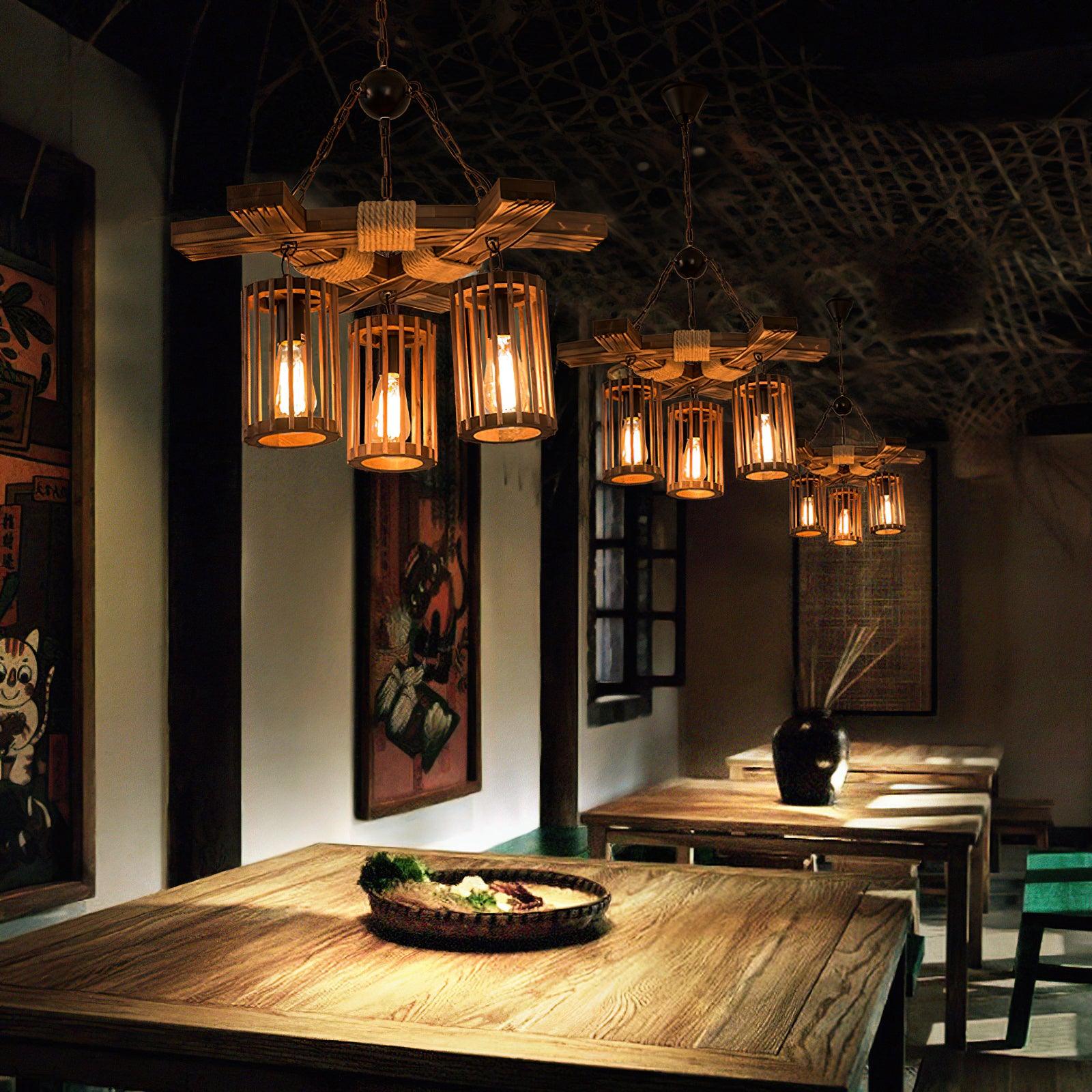 Lustra Chandelier Retro Solid Wood Industrial - Image 10