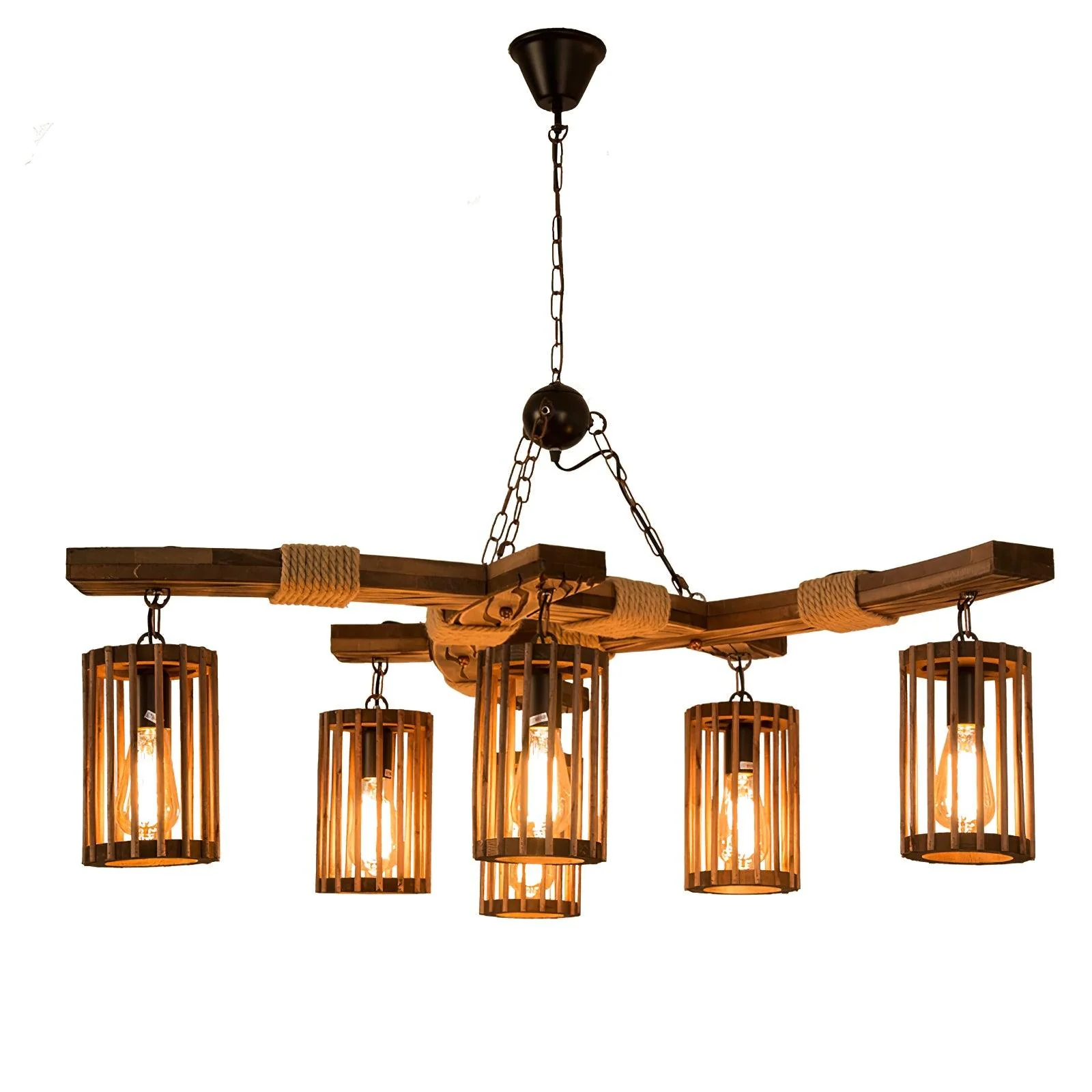 Lustra Chandelier Retro Solid Wood Industrial - Image 12