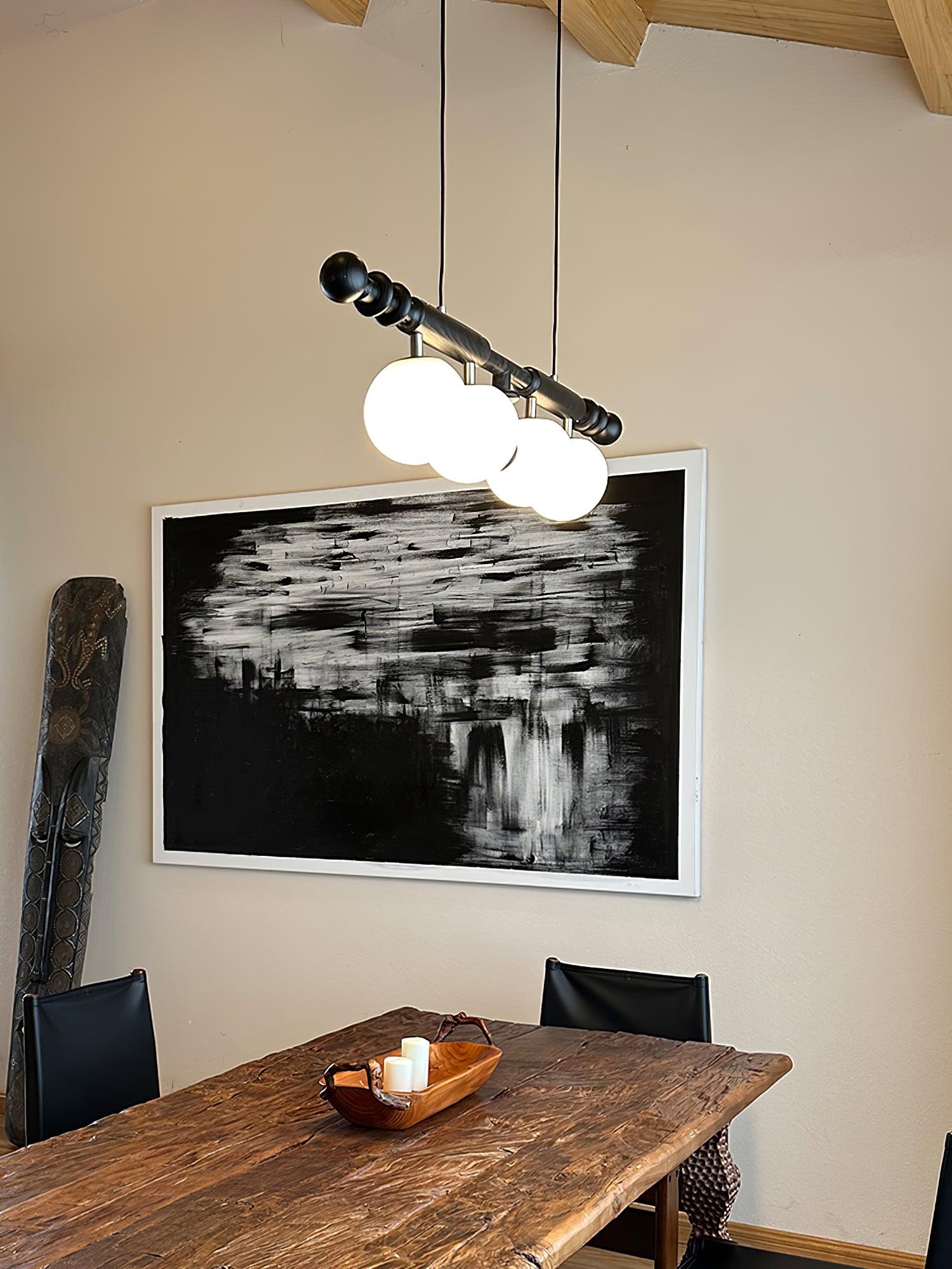 Lustra Chandelier Roman Column Walnut Wood Glass - Image 2