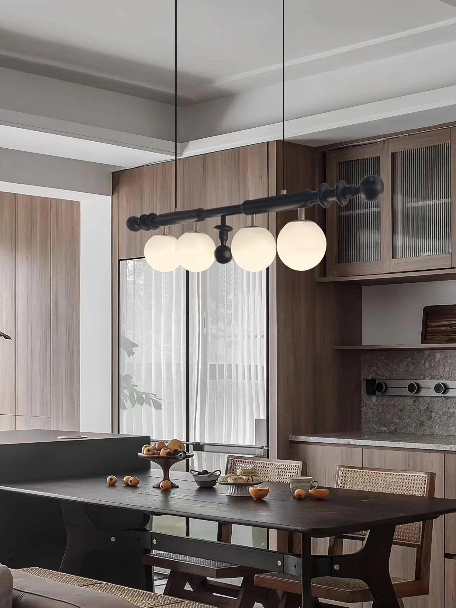 Lustra Chandelier Roman Column Walnut Wood Glass - Image 21