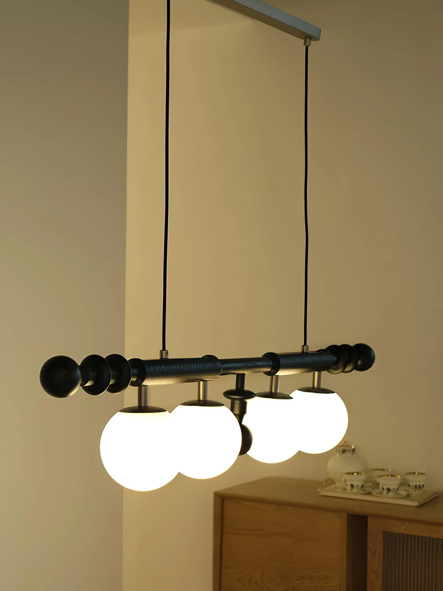 Lustra Chandelier Roman Column Walnut Wood Glass - Image 22