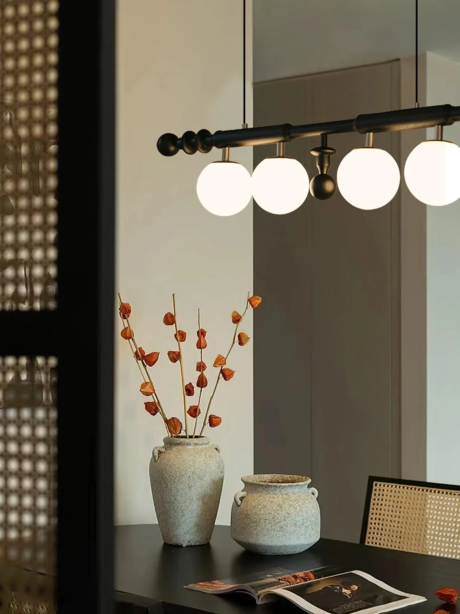 Lustra Chandelier Roman Column Walnut Wood Glass - Image 23
