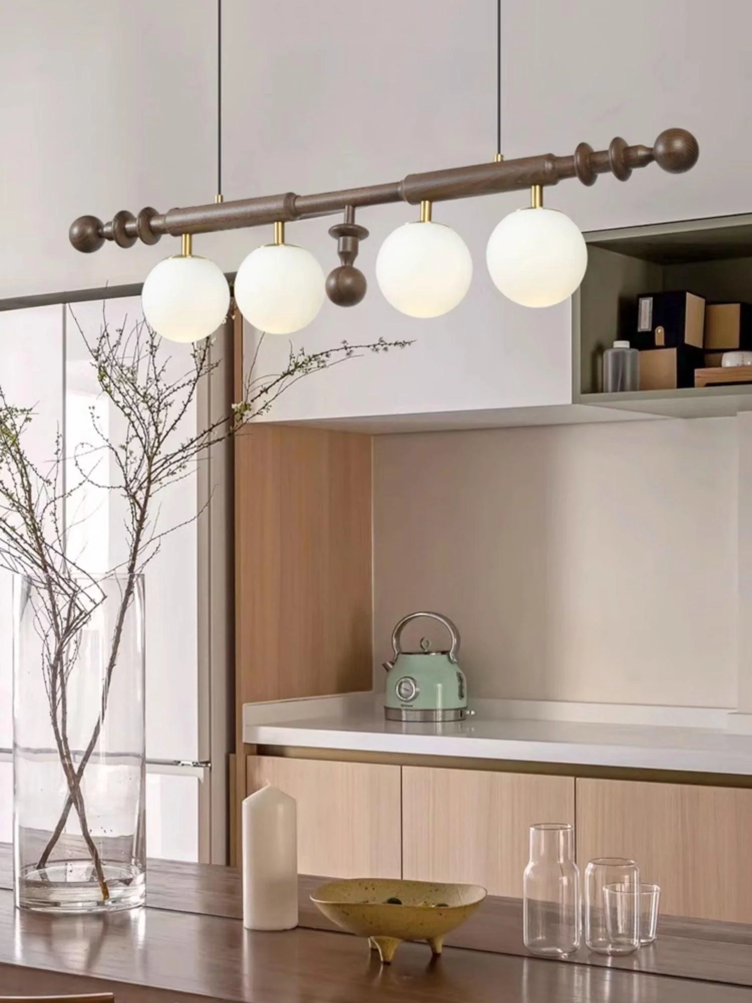 Lustra Chandelier Roman Column Walnut Wood Glass - Image 24