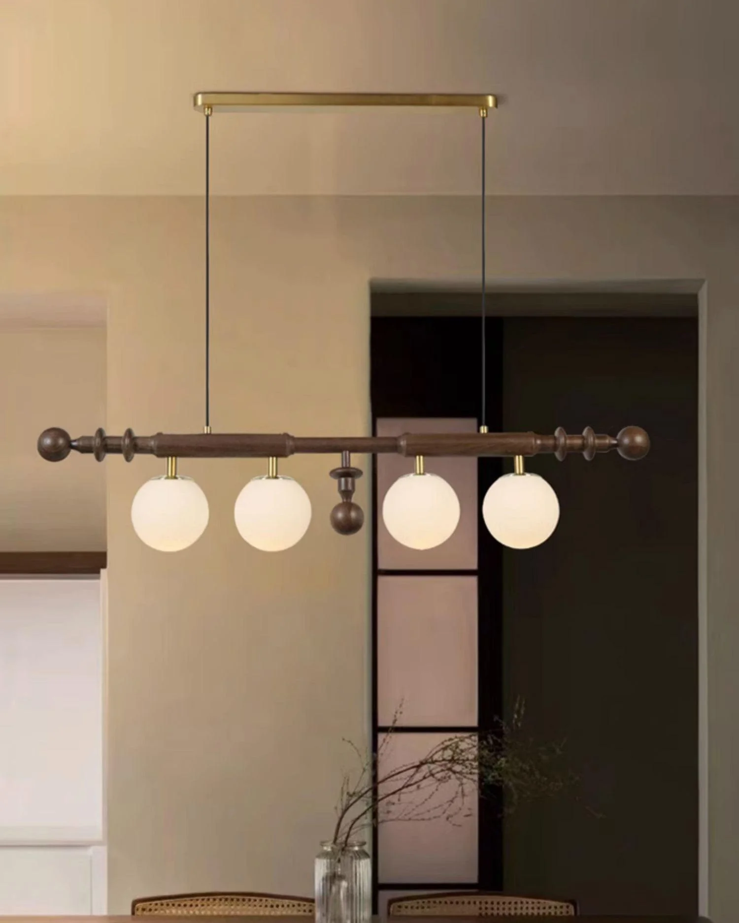 Lustra Chandelier Roman Column Walnut Wood Glass - Image 28