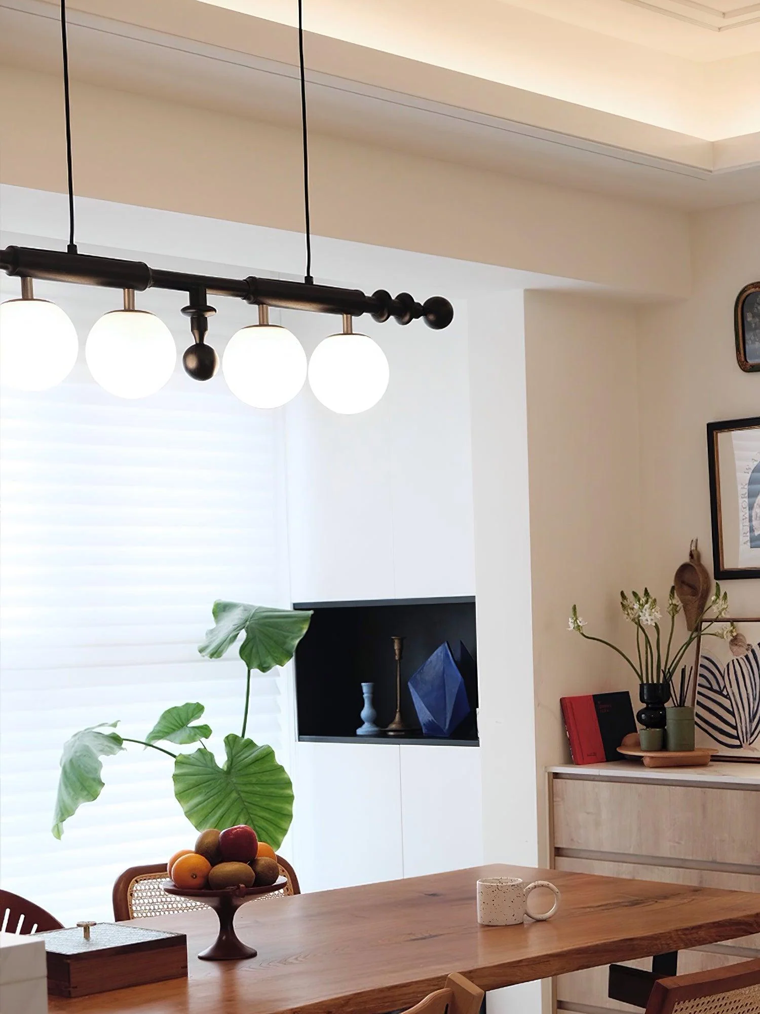 Lustra Chandelier Roman Column Walnut Wood Glass - Image 5