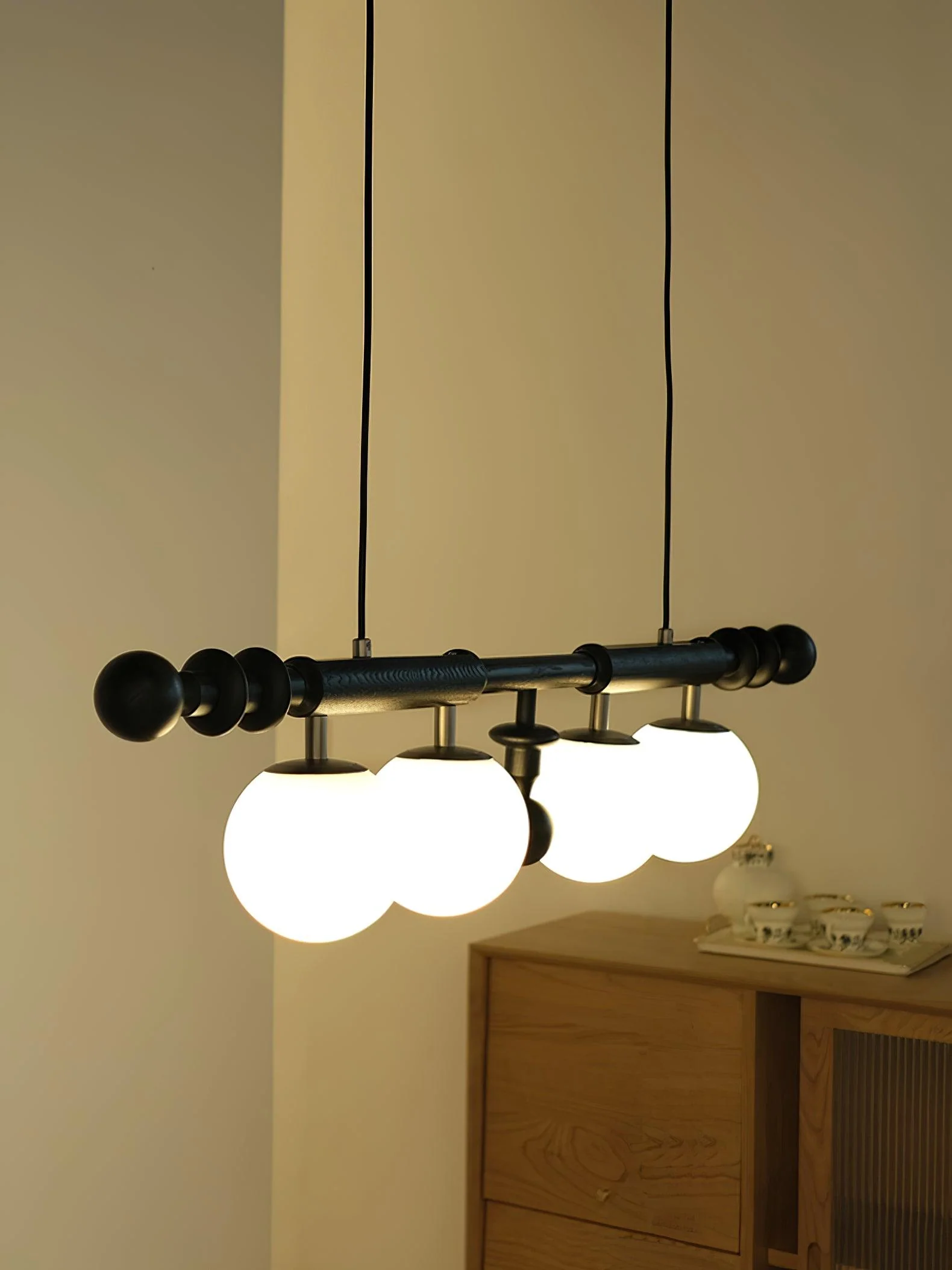 Lustra Chandelier Roman Column Walnut Wood Glass - Image 7