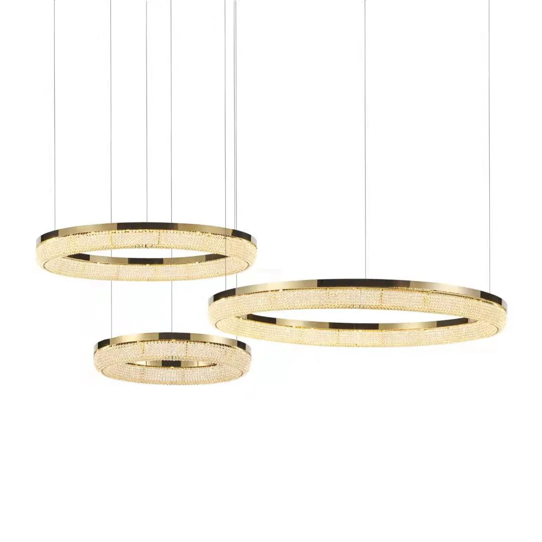 Lustra Chandelier Round Ring Crystal Gold LED - Image 10