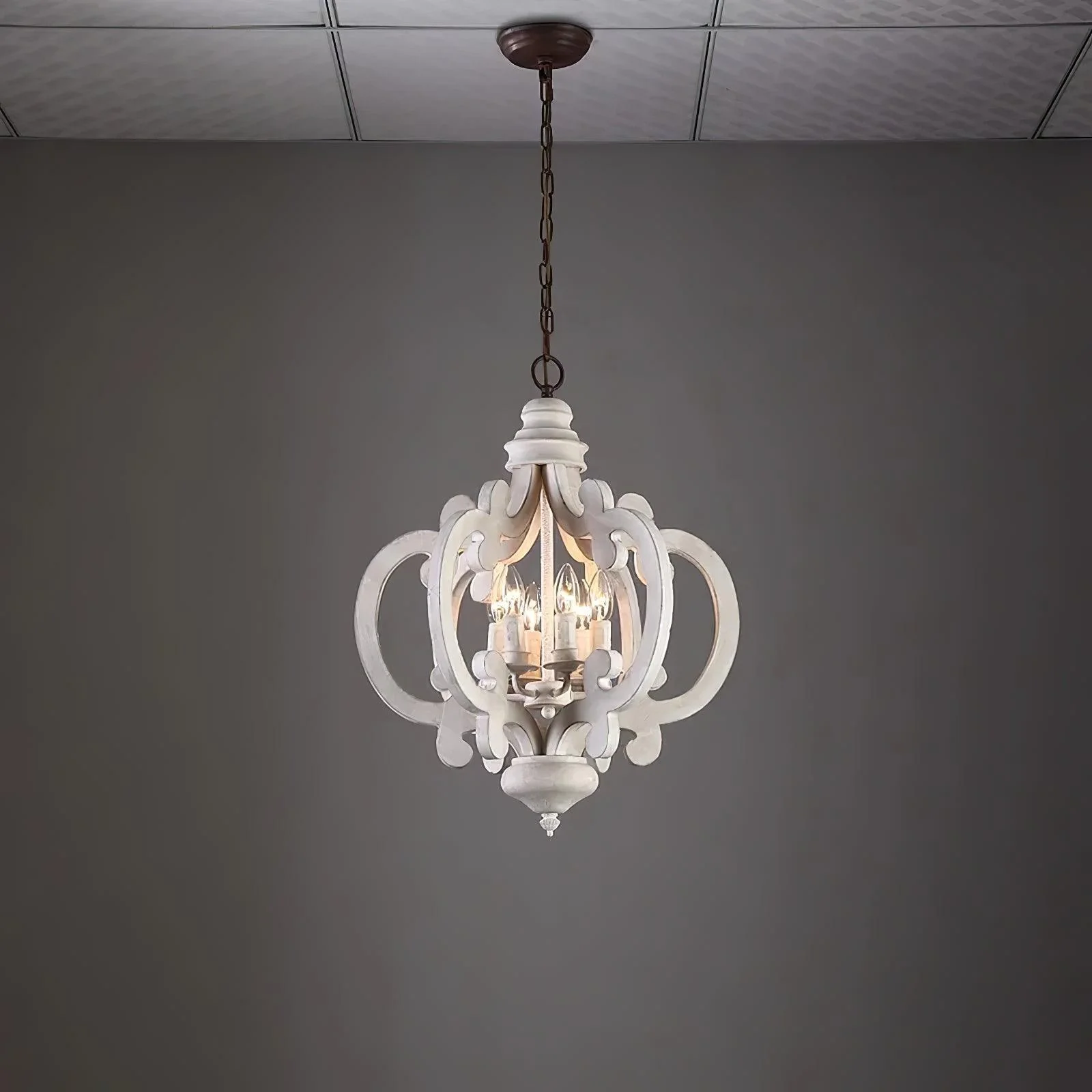 Lustra Chandelier Scroll Wood Whitewashed Rustic - Image 14