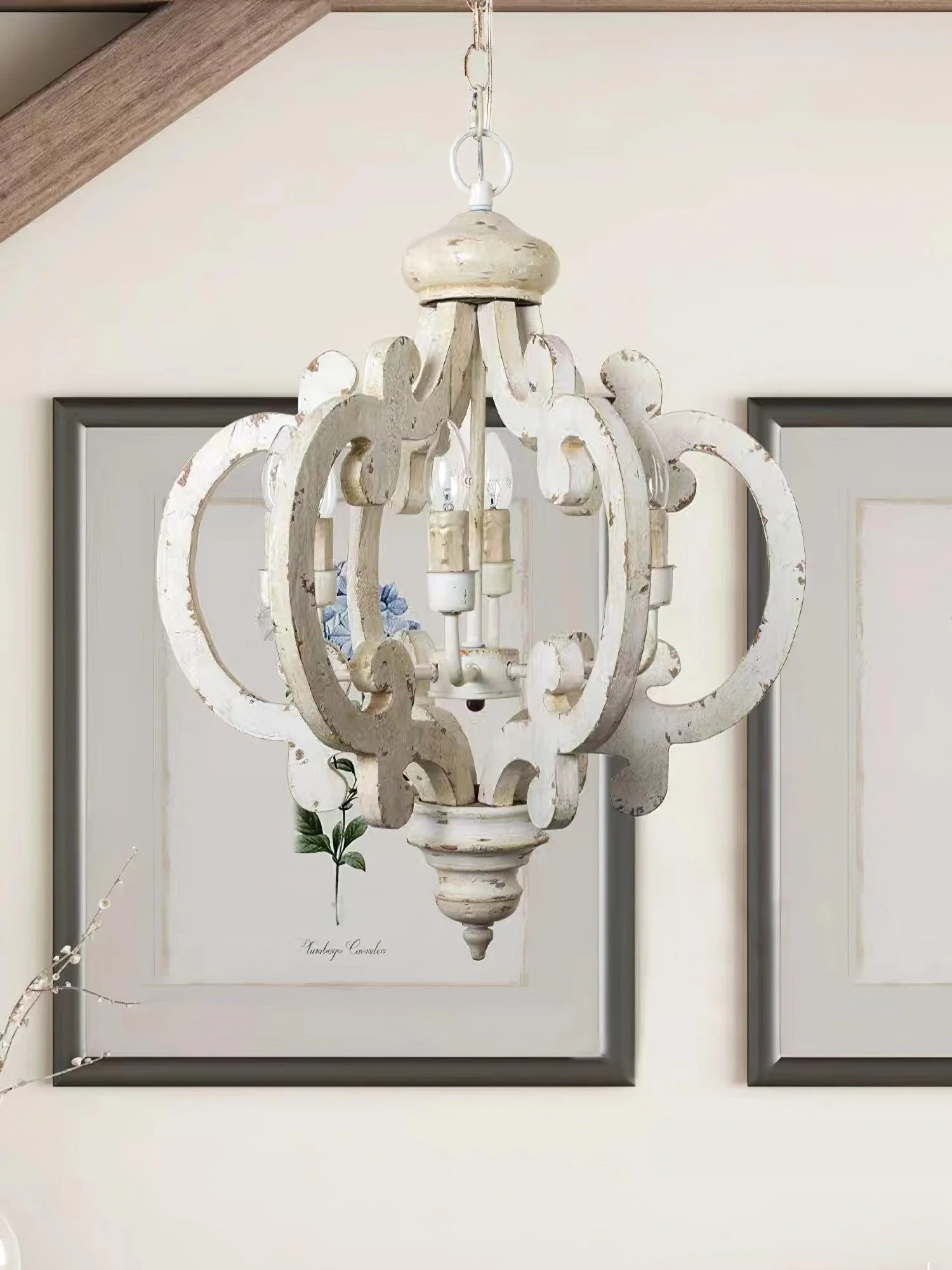 Lustra Chandelier Scroll Wood Whitewashed Rustic - Image 21
