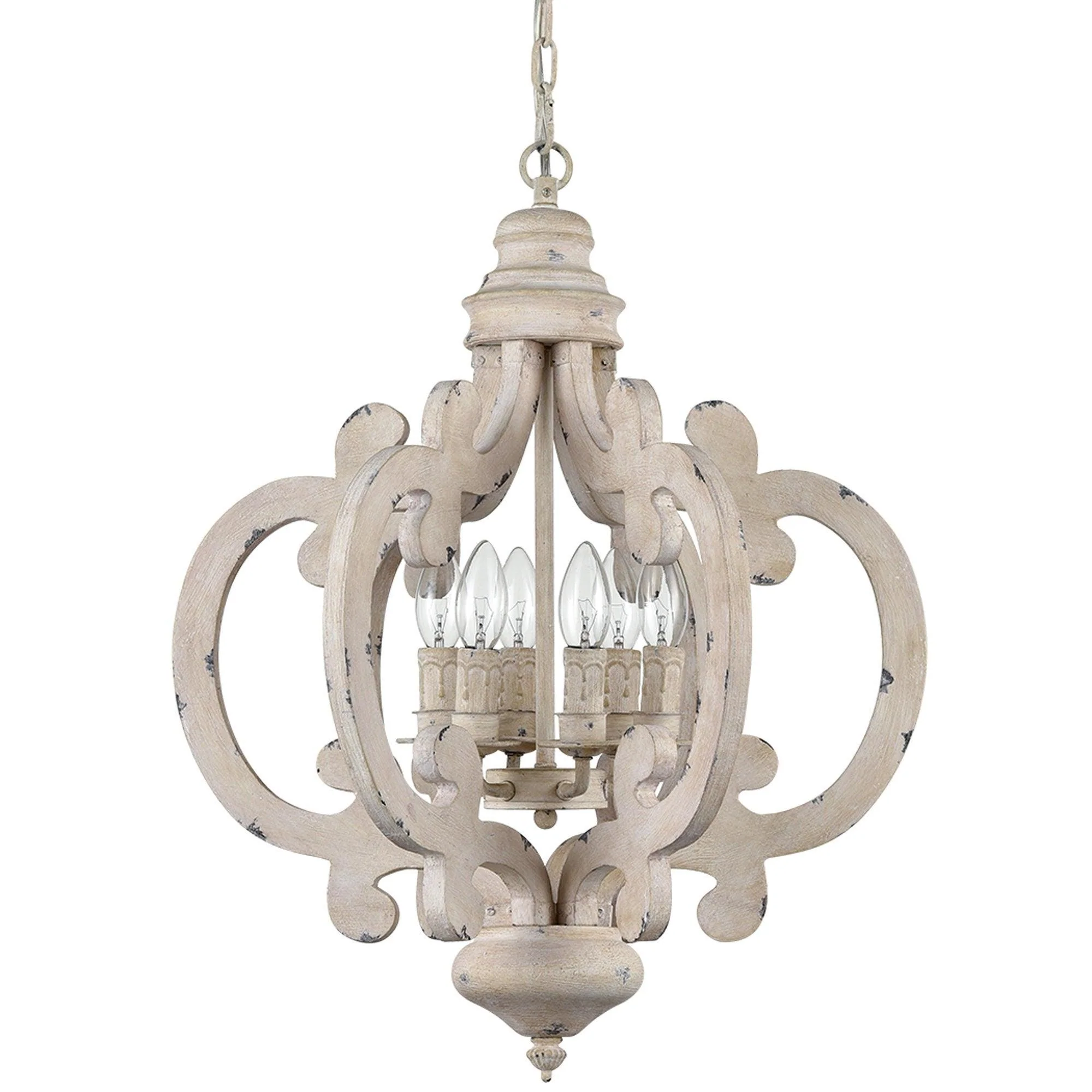 Lustra Chandelier Scroll Wood Whitewashed Rustic - Image 36