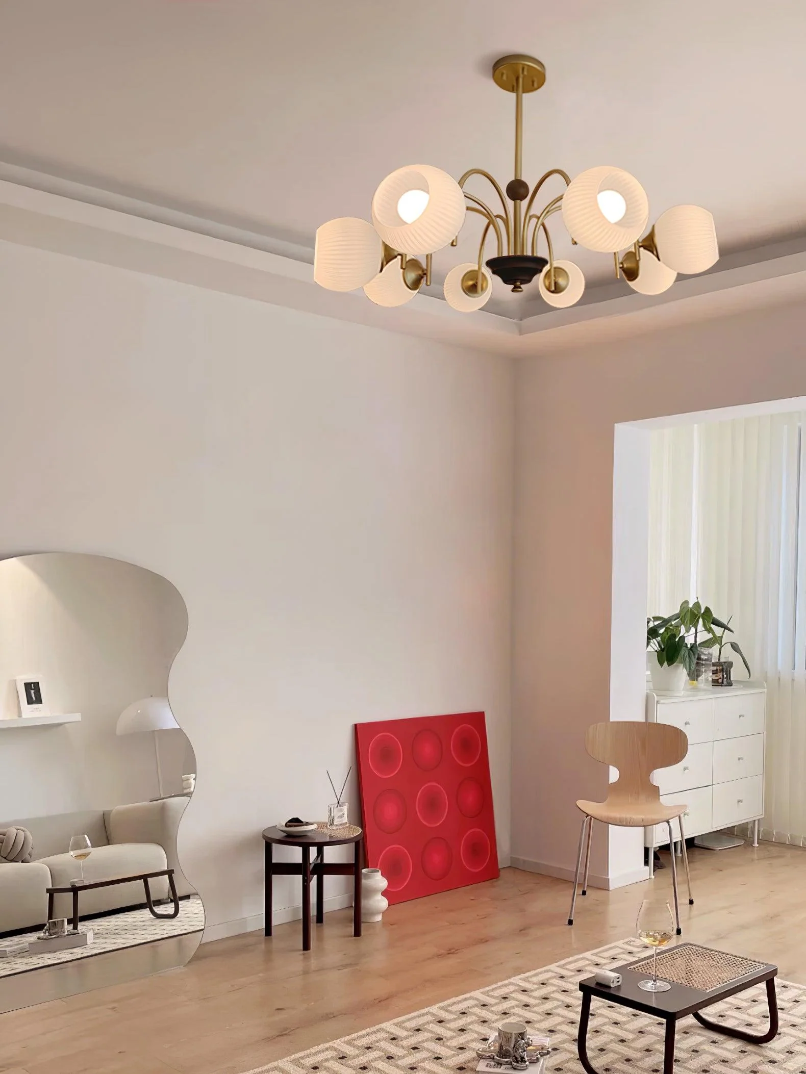 Lustra Chandelier Sculptural Glass Ribbed with Iron - Image 13