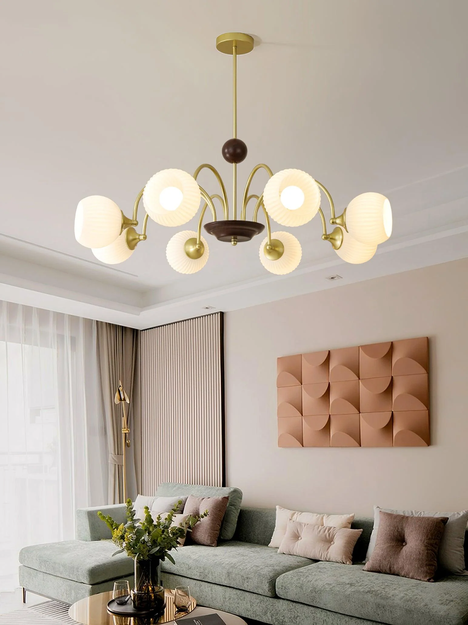 Lustra Chandelier Sculptural Glass Ribbed with Iron - Image 24