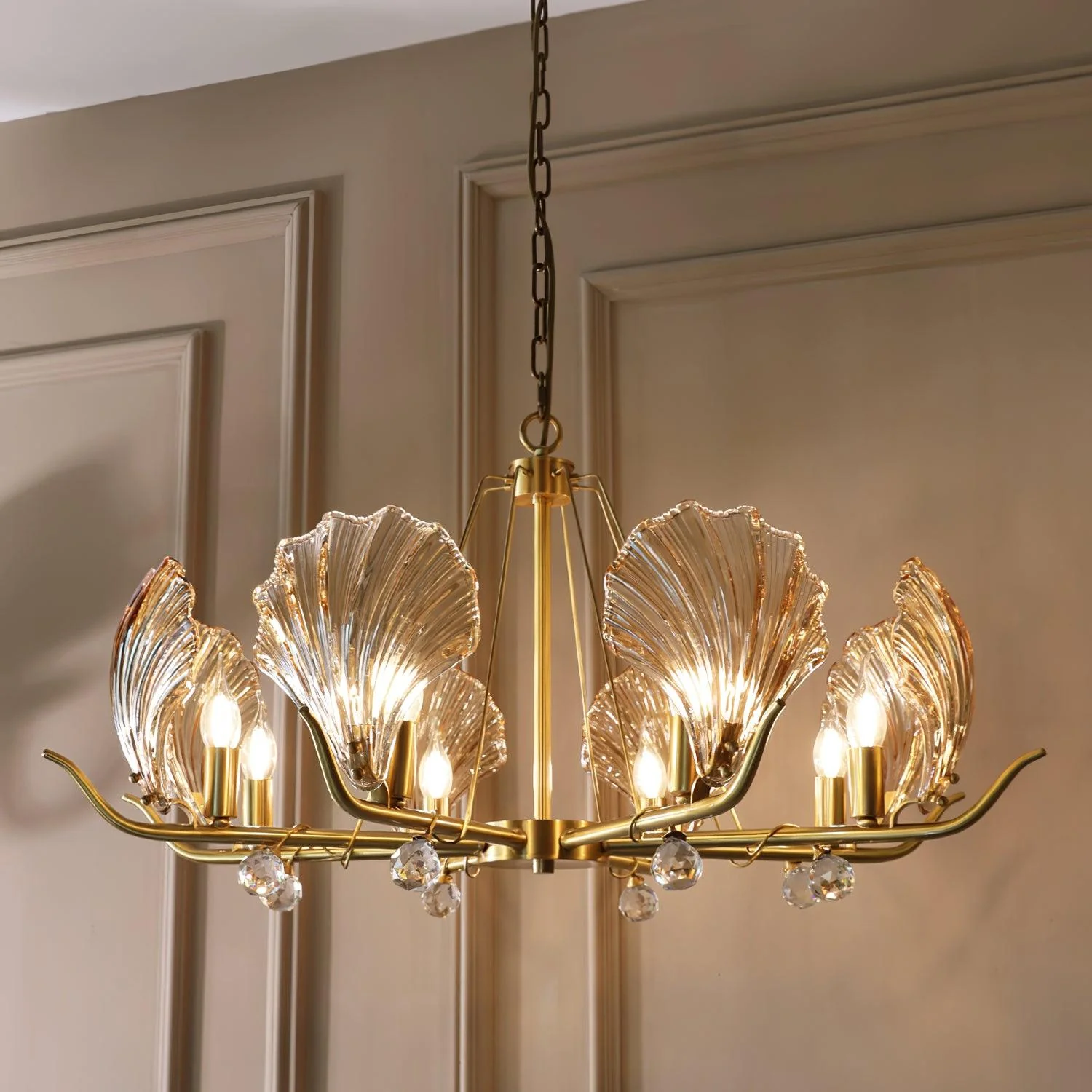 Lustra Chandelier Shell Crystal Leaf Copper - Image 15