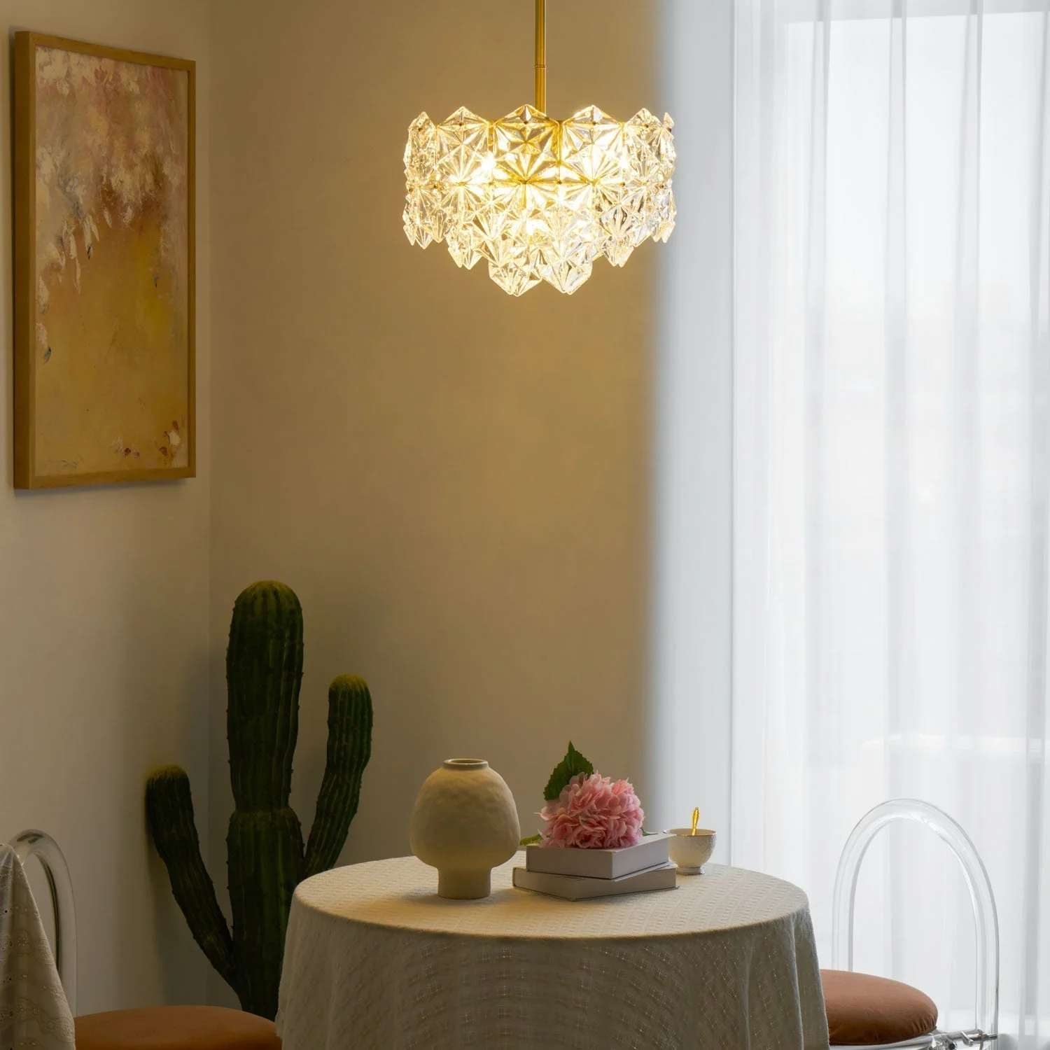 Lustra Chandelier Snowflake Glass Gold - Image 15