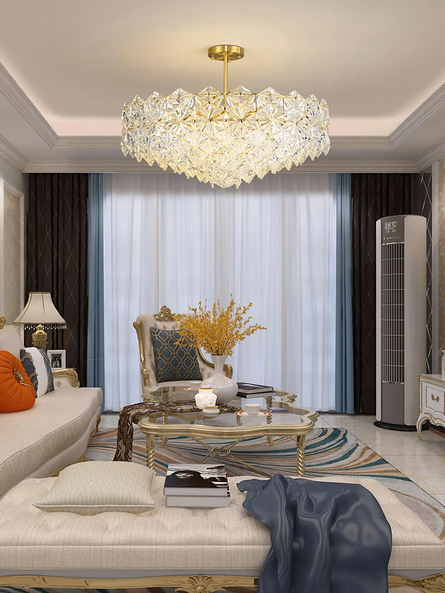 Lustra Chandelier Snowflake Glass Gold - Image 23