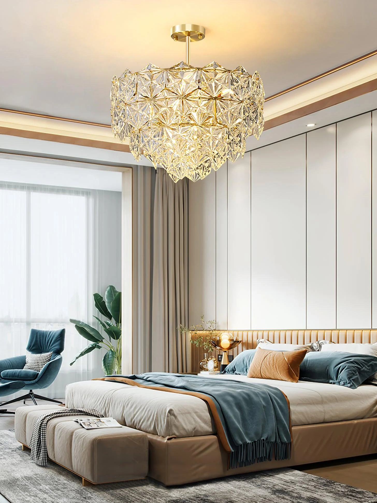 Lustra Chandelier Snowflake Glass Gold - Image 34
