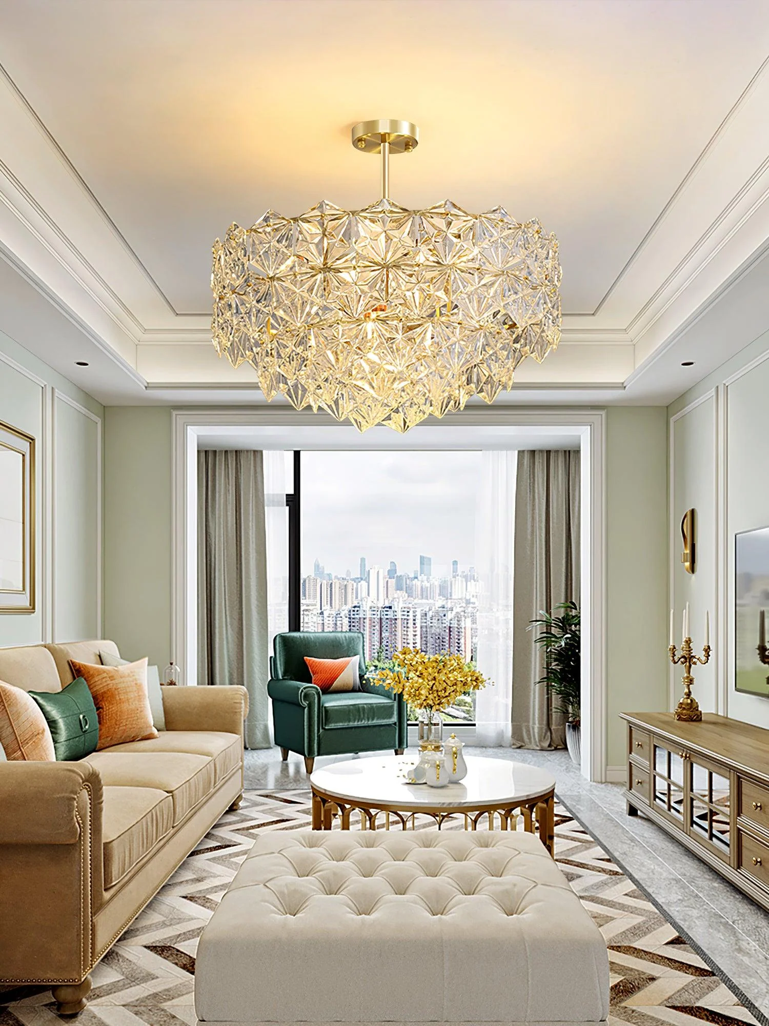 Lustra Chandelier Snowflake Glass Gold - Image 35