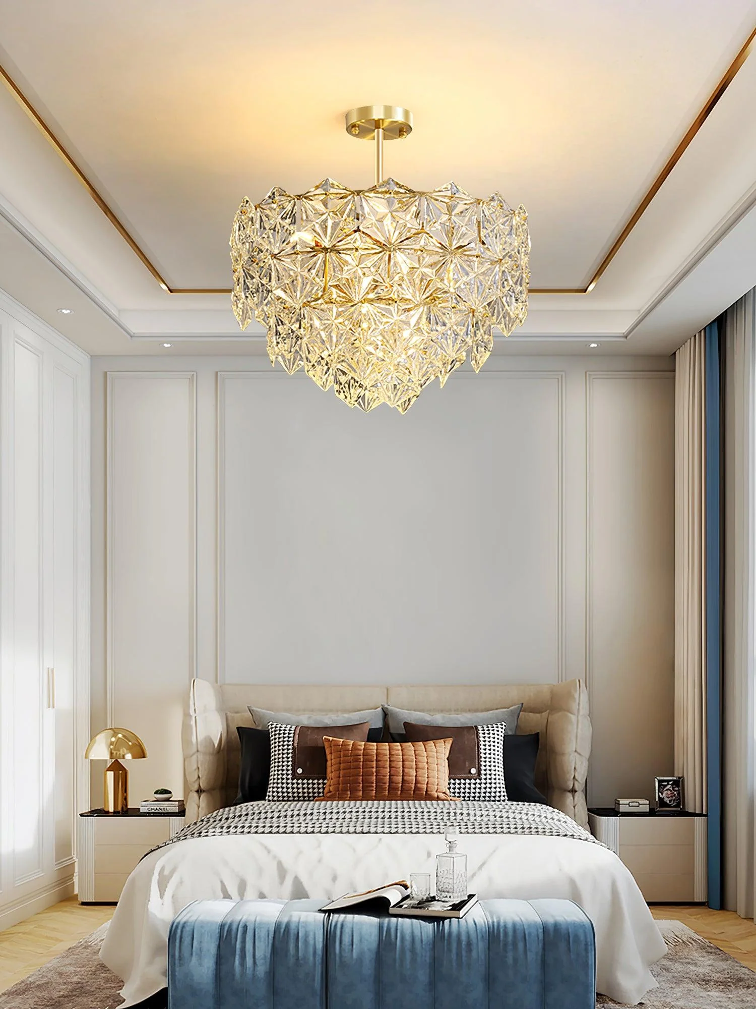 Lustra Chandelier Snowflake Glass Gold - Image 37
