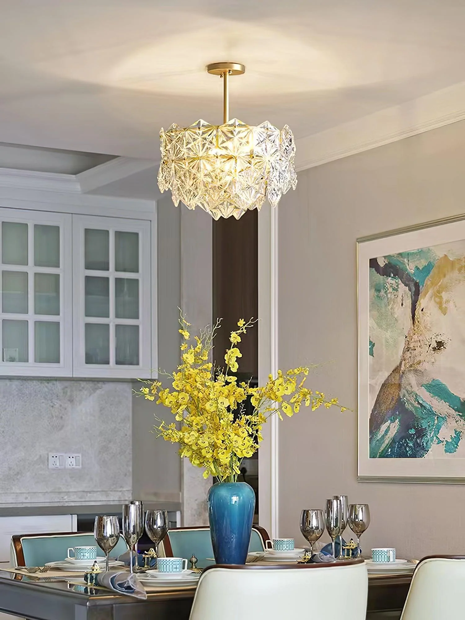 Lustra Chandelier Snowflake Glass Gold - Image 38