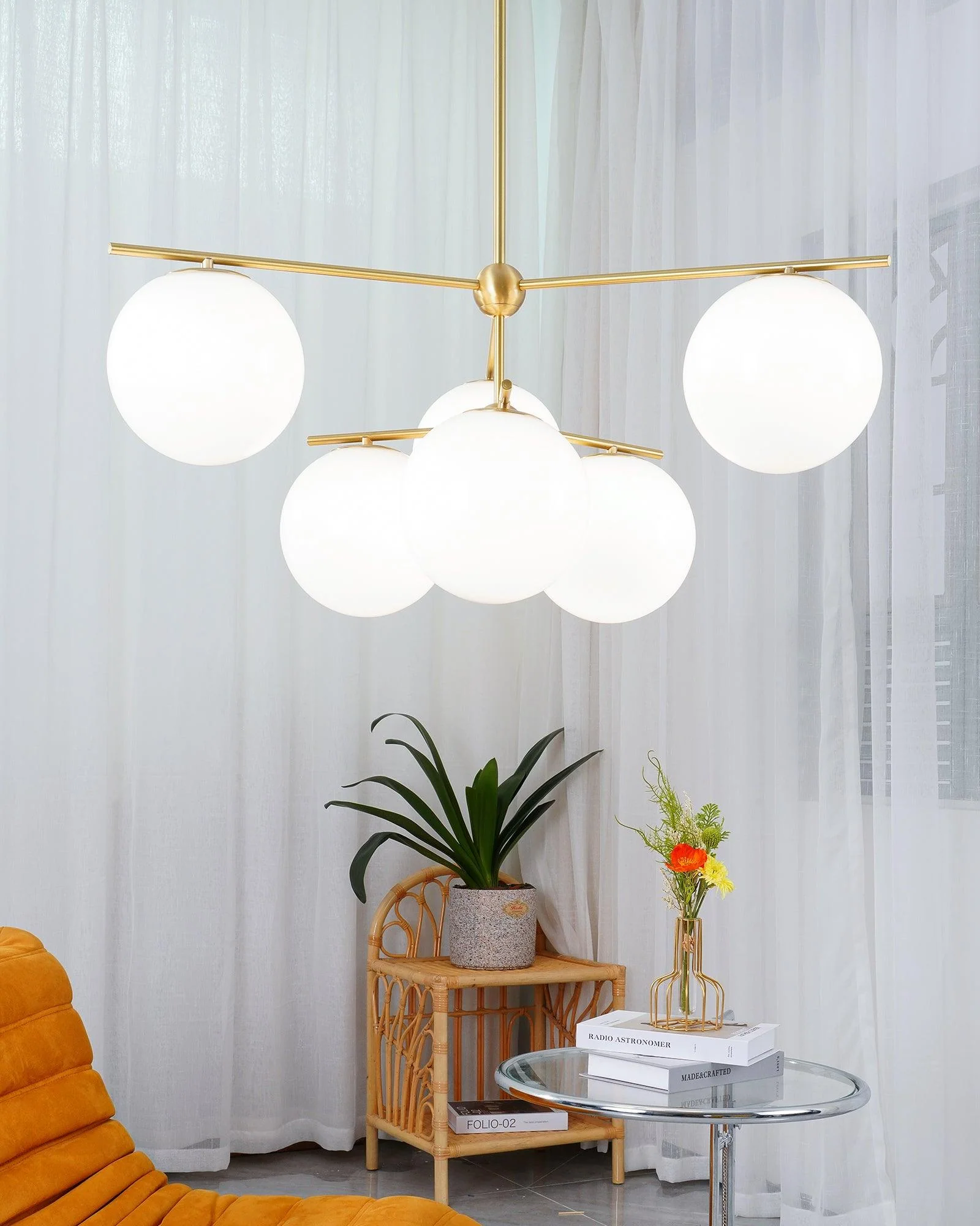 Lustra Chandelier Sphere & Stem Modern Gold LED - Image 22