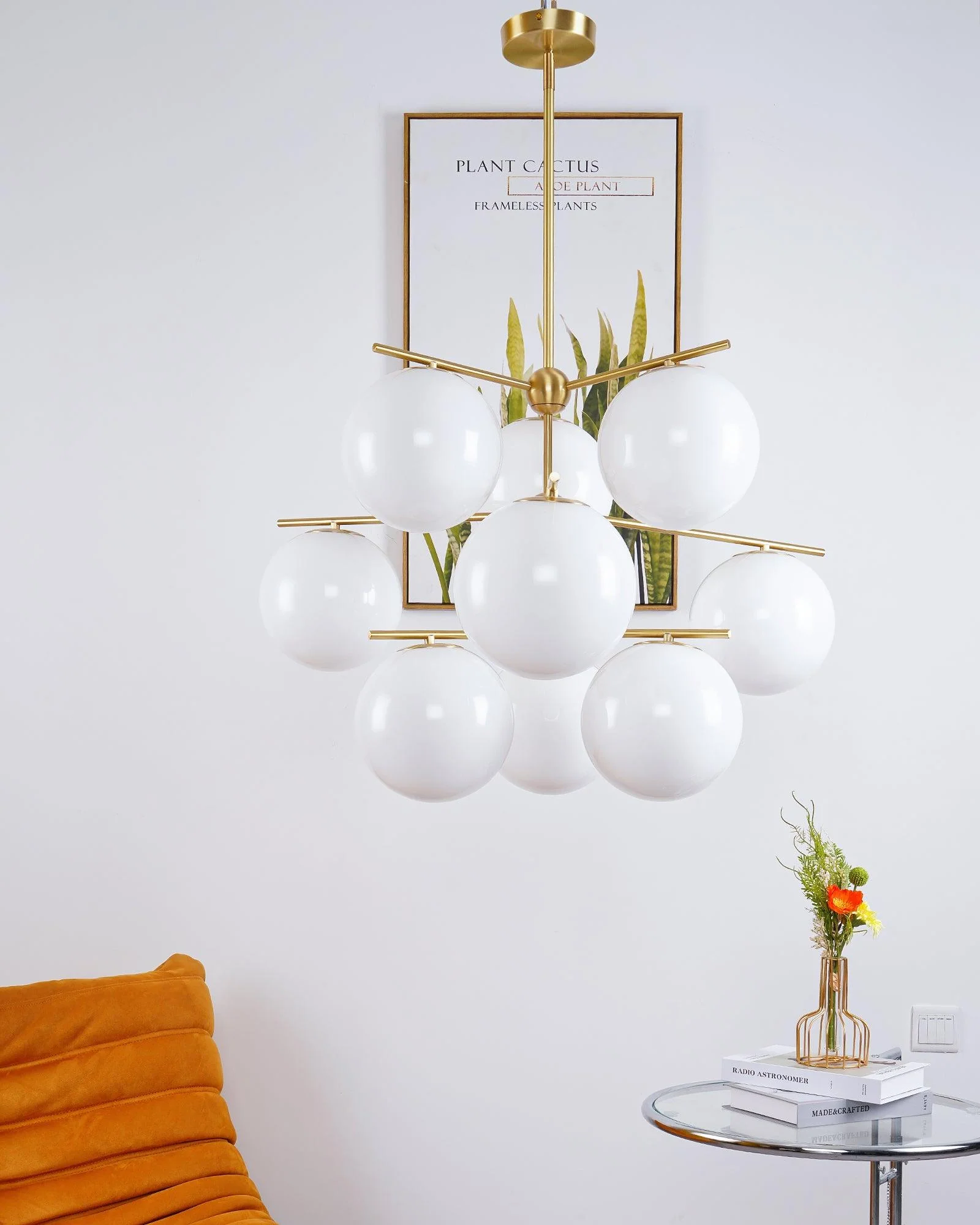 Lustra Chandelier Sphere & Stem Modern Gold LED - Image 25