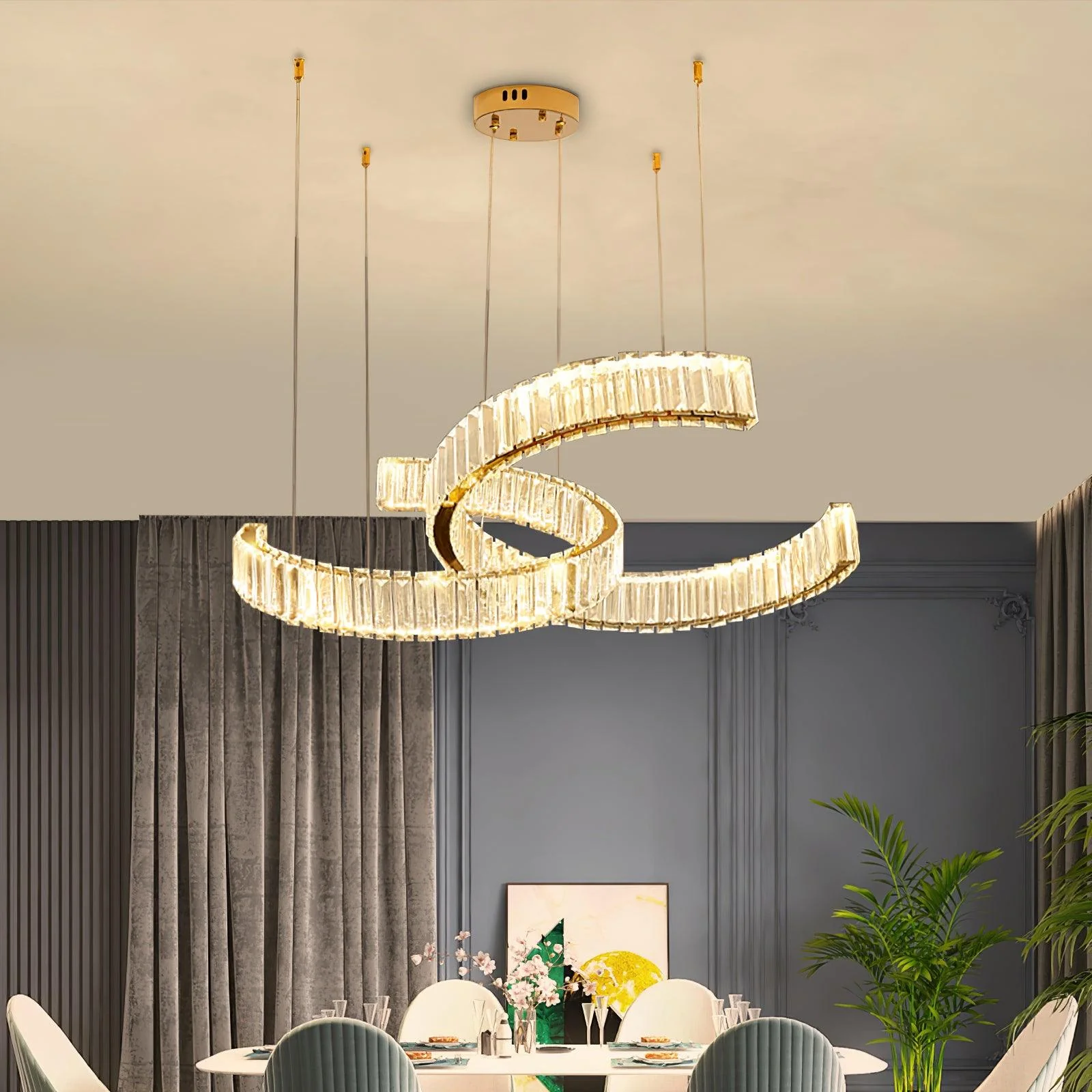 Lustra Chandelier Spiral Crystal Gold Glam - Image 3