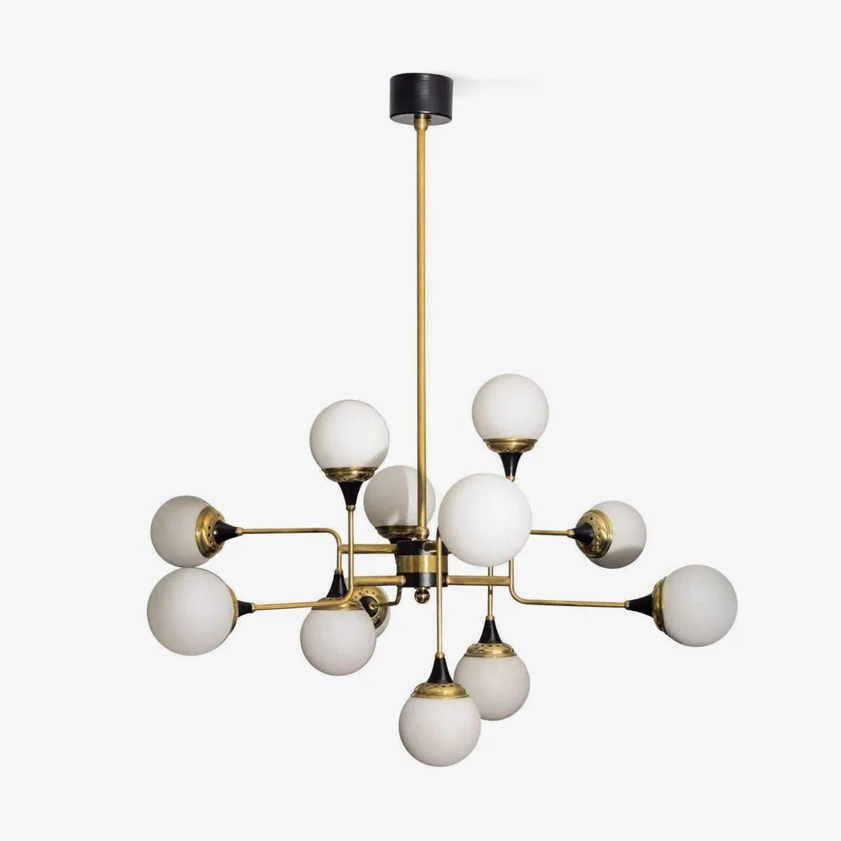 Lustra Chandelier Stilnovo Brass Black Glass
