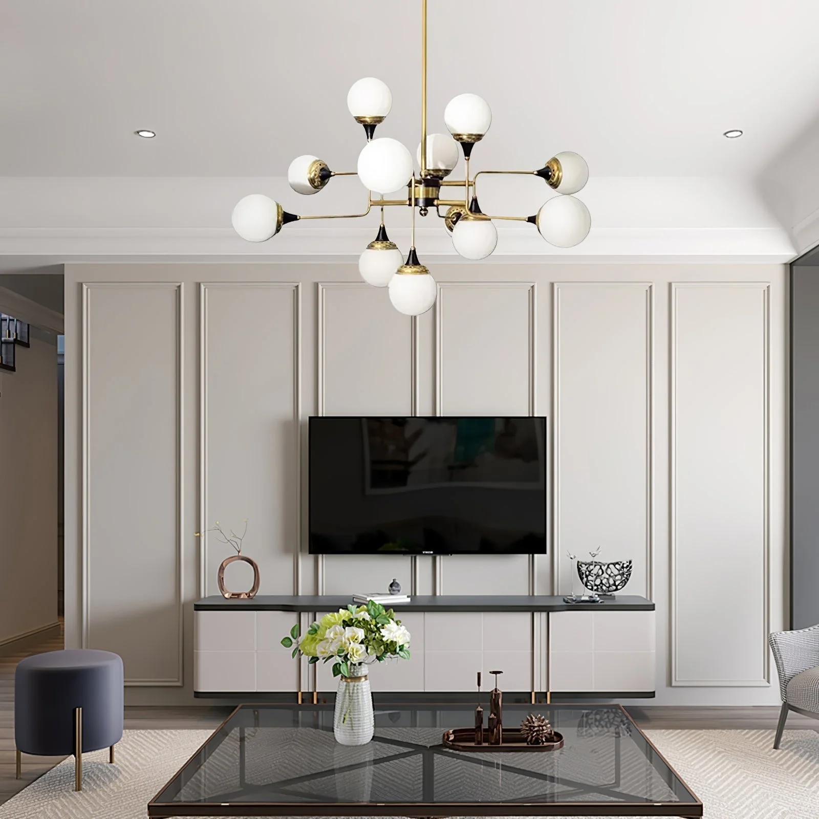 Lustra Chandelier Stilnovo Brass Black Glass - Image 12