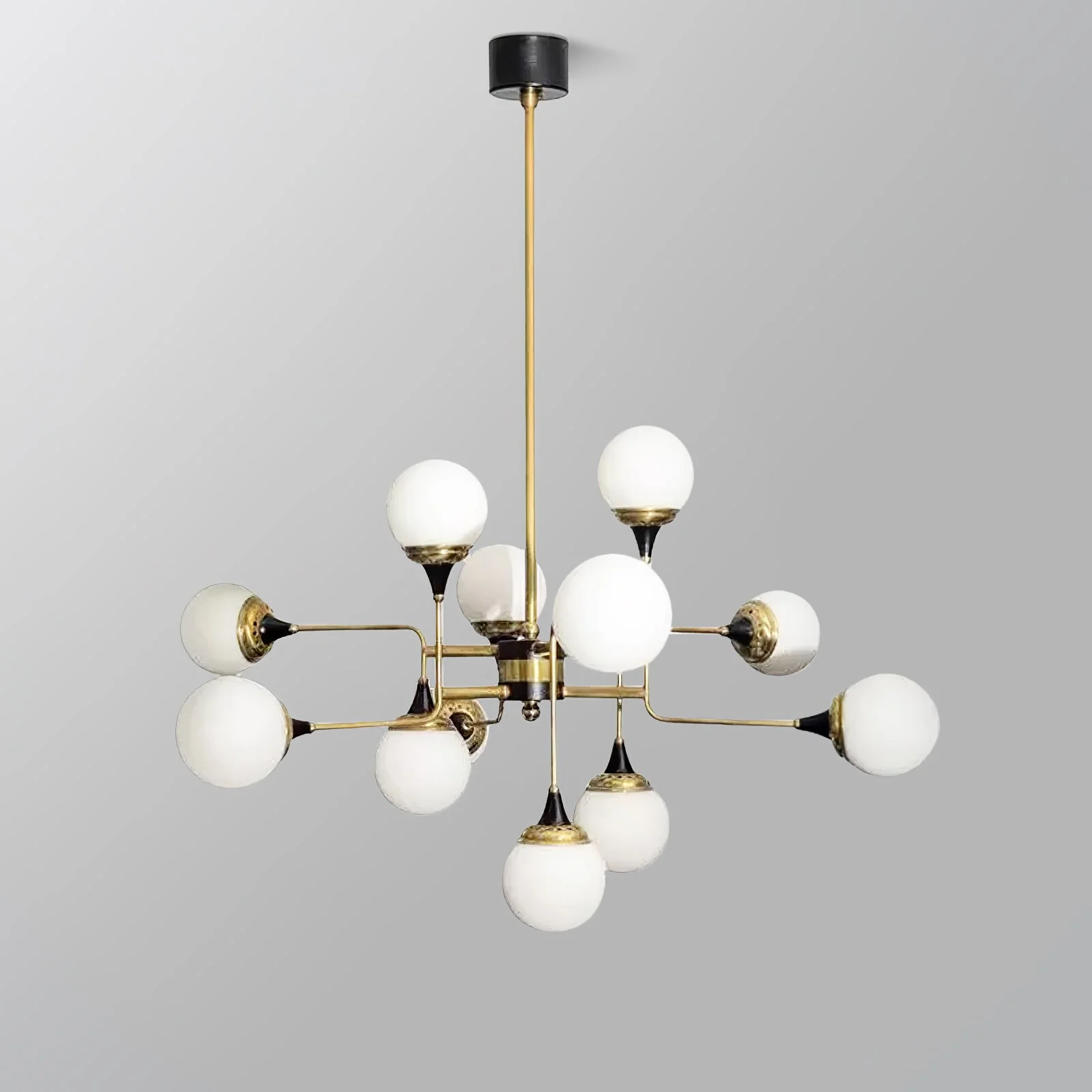Lustra Chandelier Stilnovo Brass Black Glass - Image 15
