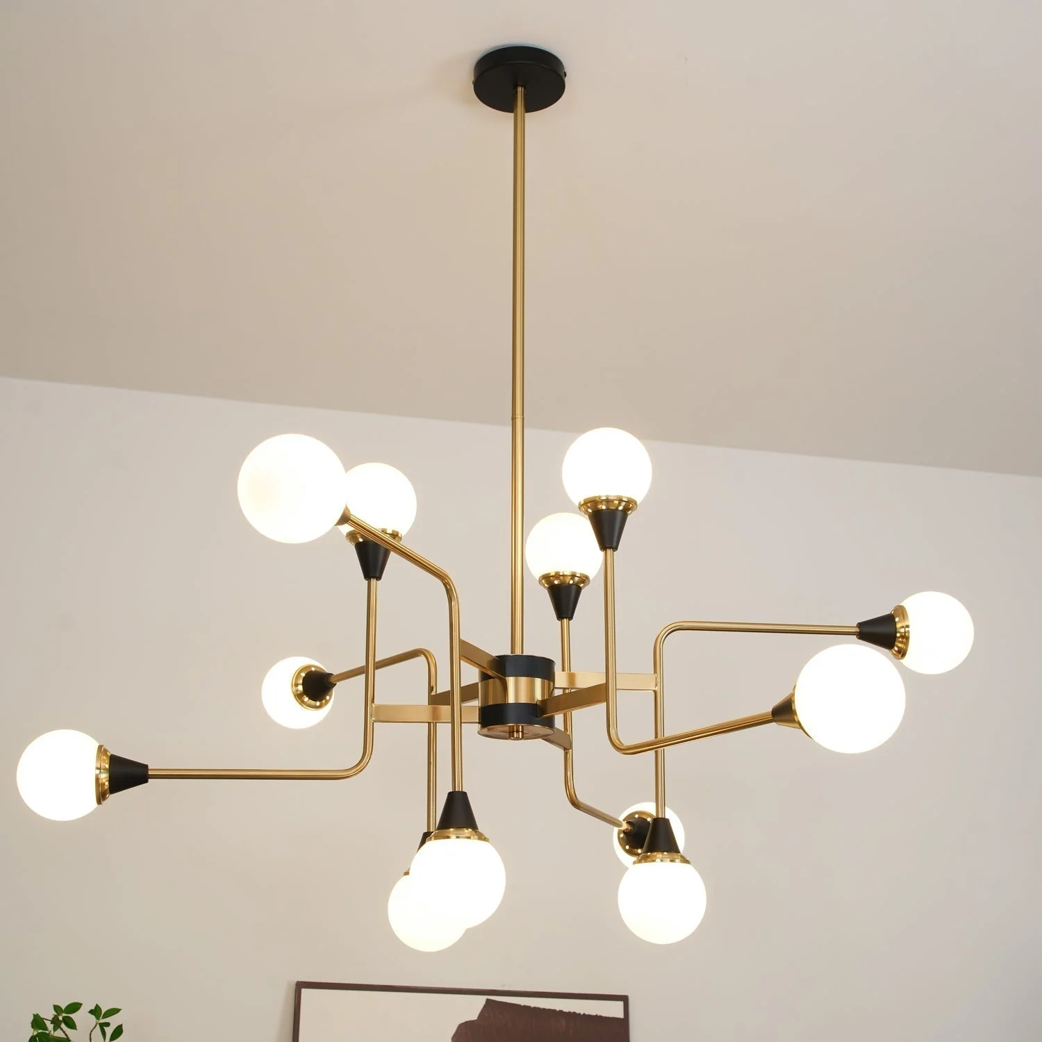 Lustra Chandelier Stilnovo Brass Black Glass - Image 16