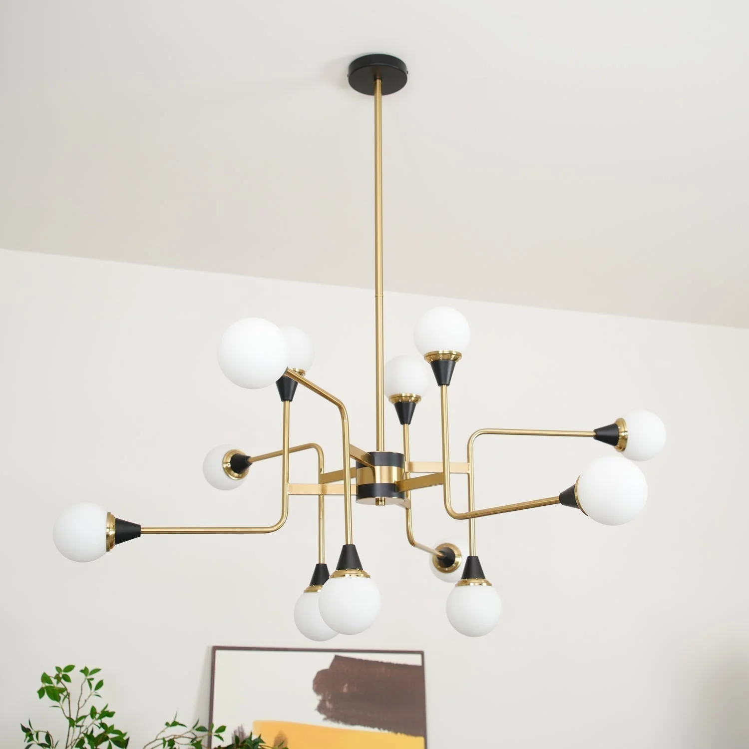 Lustra Chandelier Stilnovo Brass Black Glass - Image 20