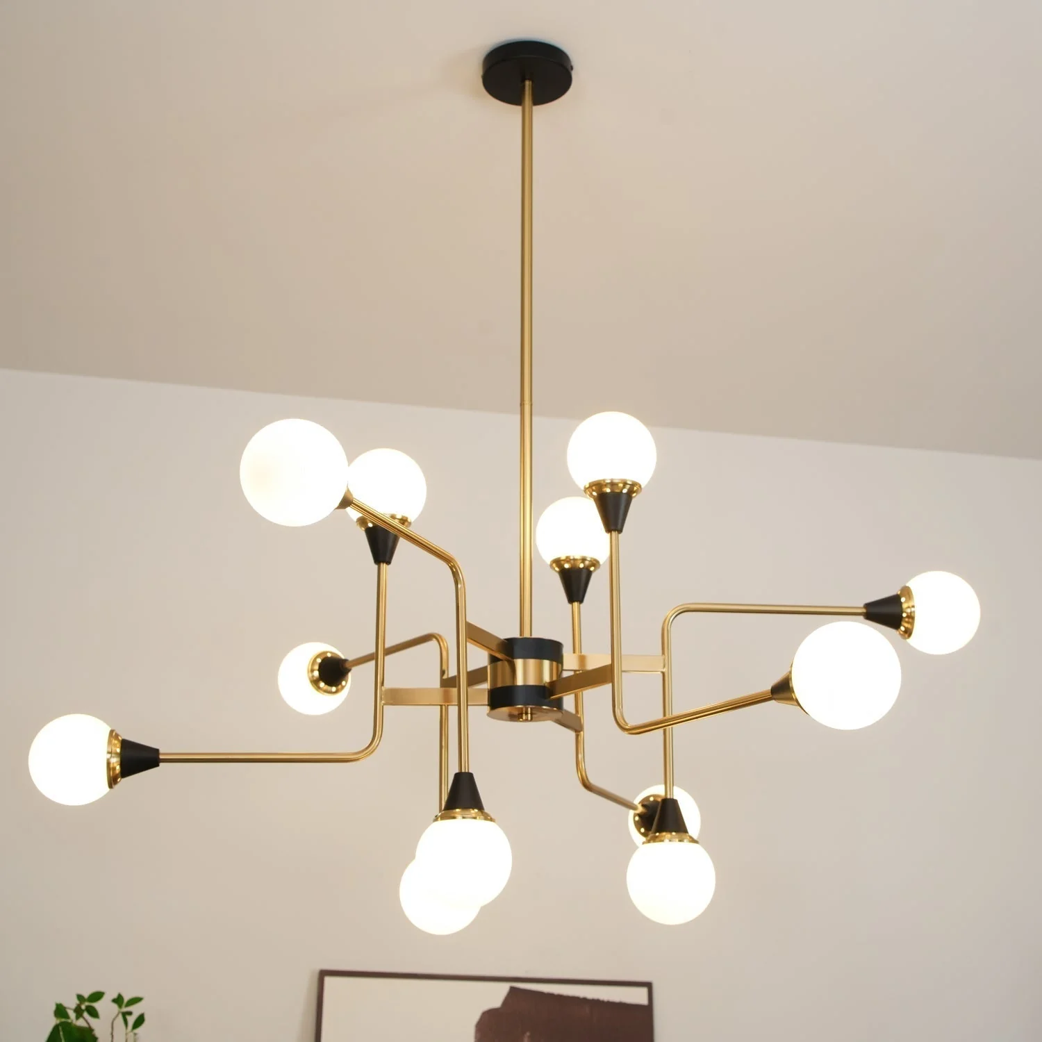 Lustra Chandelier Stilnovo Brass Black Glass - Image 27