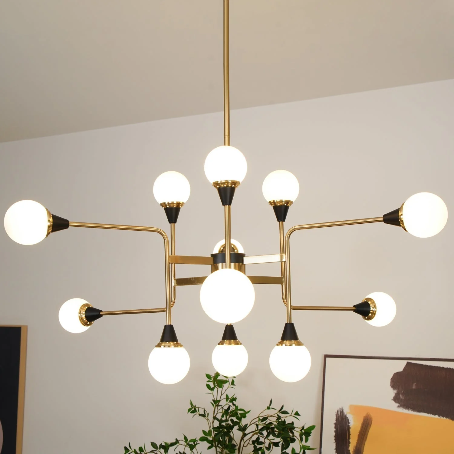 Lustra Chandelier Stilnovo Brass Black Glass - Image 29