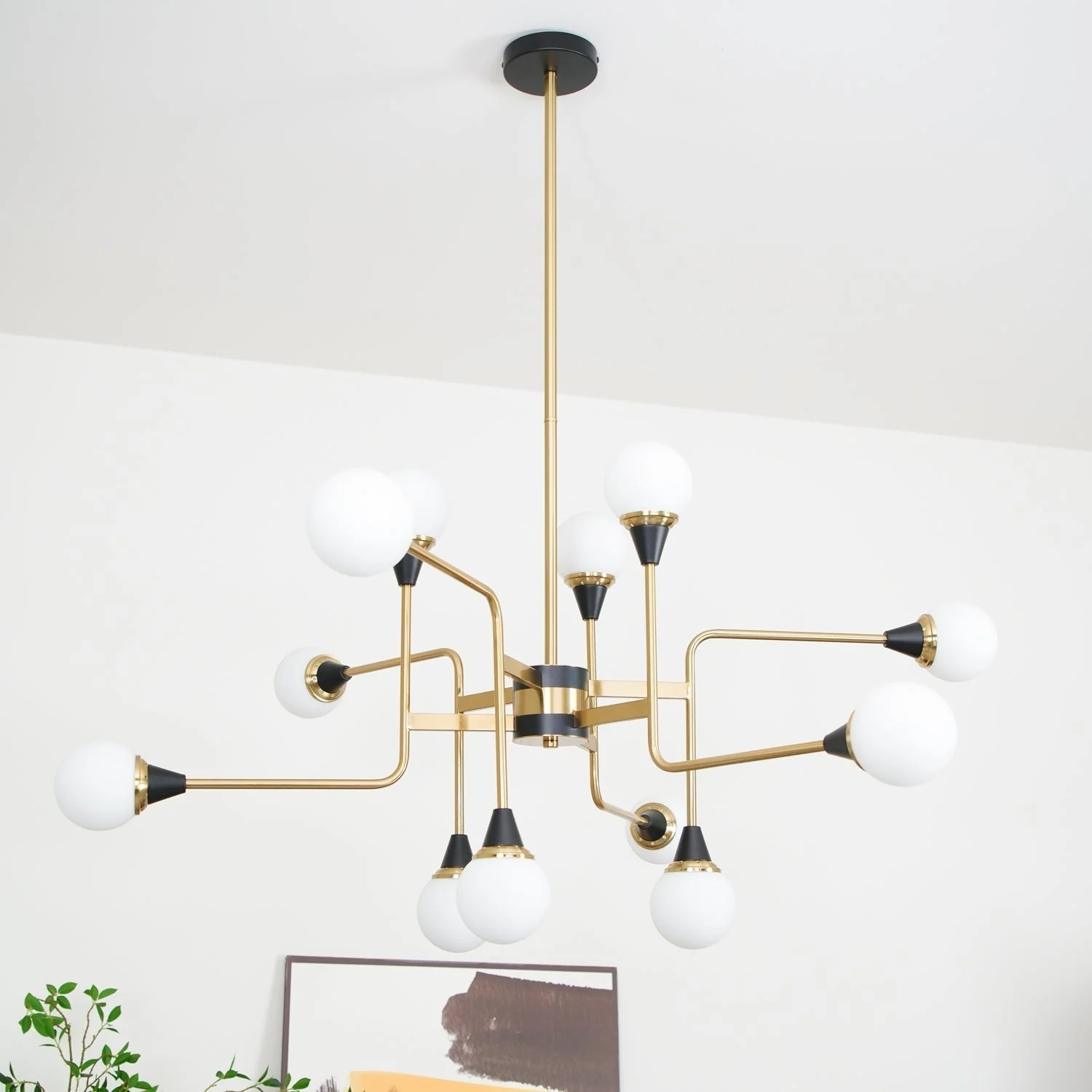 Lustra Chandelier Stilnovo Brass Black Glass - Image 30