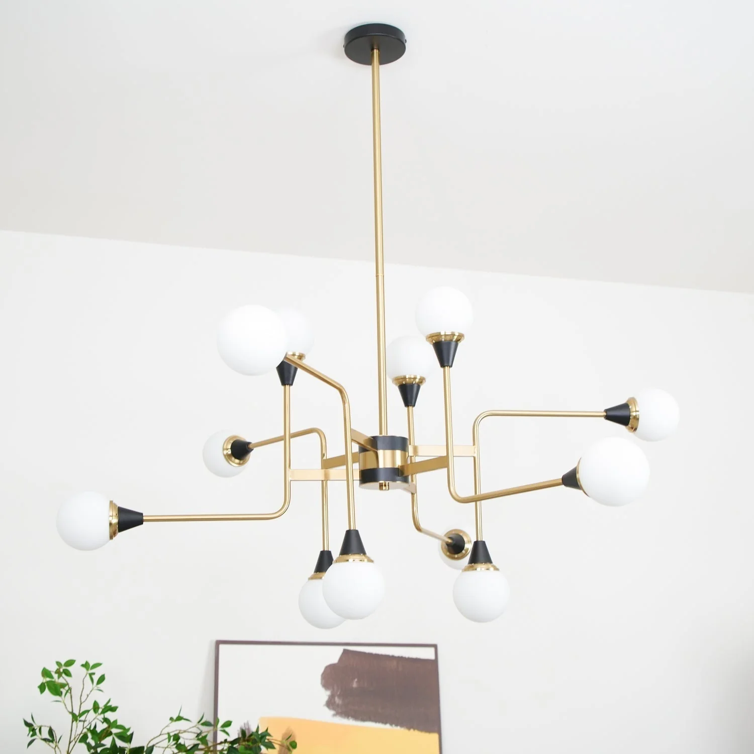 Lustra Chandelier Stilnovo Brass Black Glass - Image 31