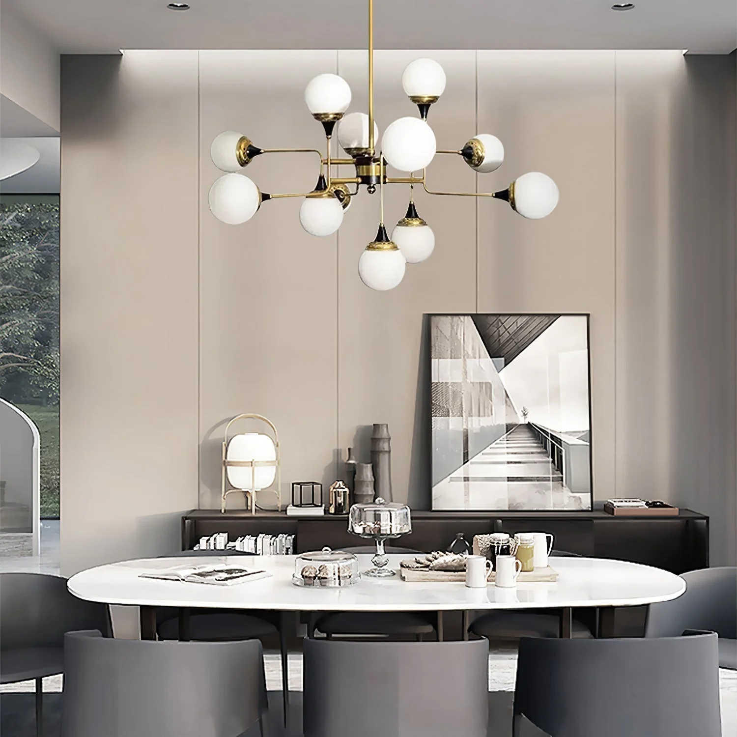 Lustra Chandelier Stilnovo Brass Black Glass - Image 35